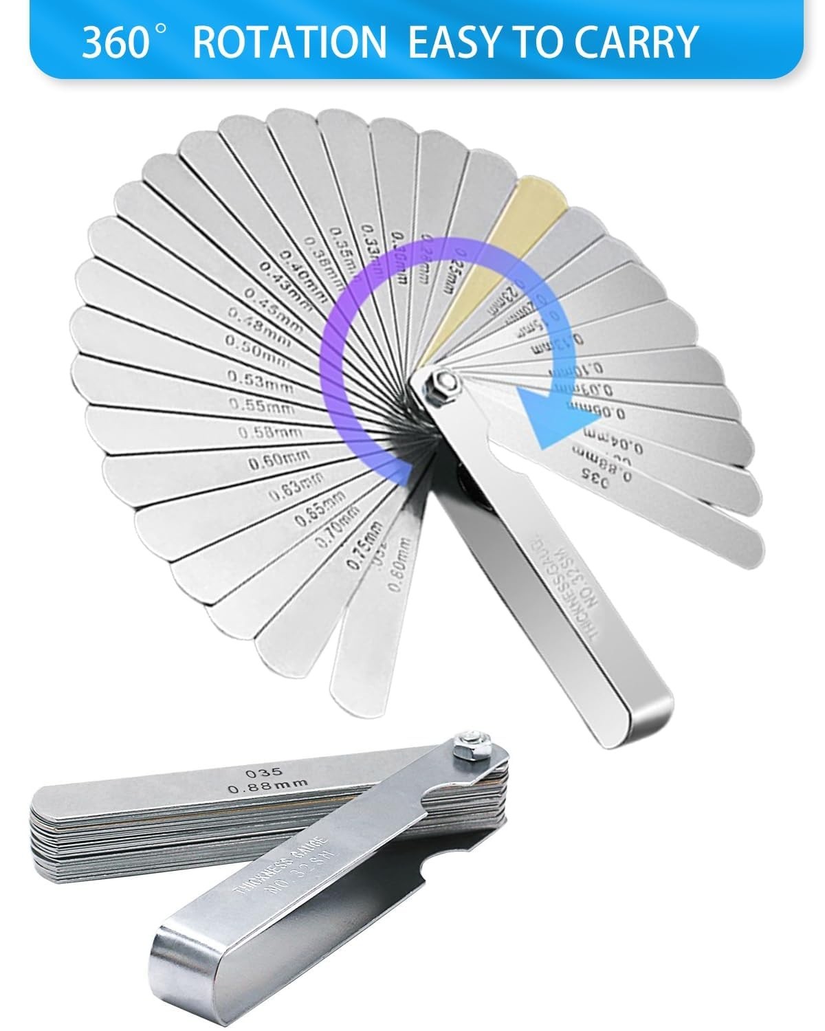 Precision Stainless Steel Feeler Gauge Set with 32 Blades – Foldable & Portable