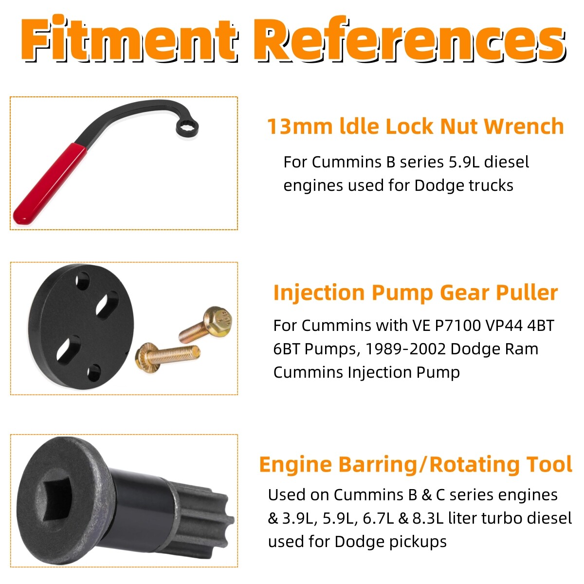 Cummins Engine Barring Tool Injection Pump Gear Puller Lock Nut Wrench Fit Dodge