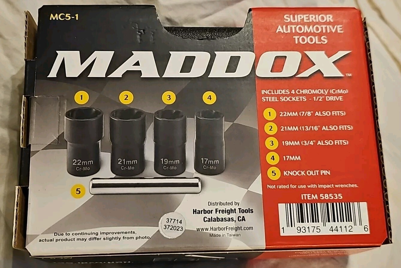Maddox Universal Locking Lug Nut Removal Set: 17mm, 19mm, 21mm & 22mm ~ #MC5-1