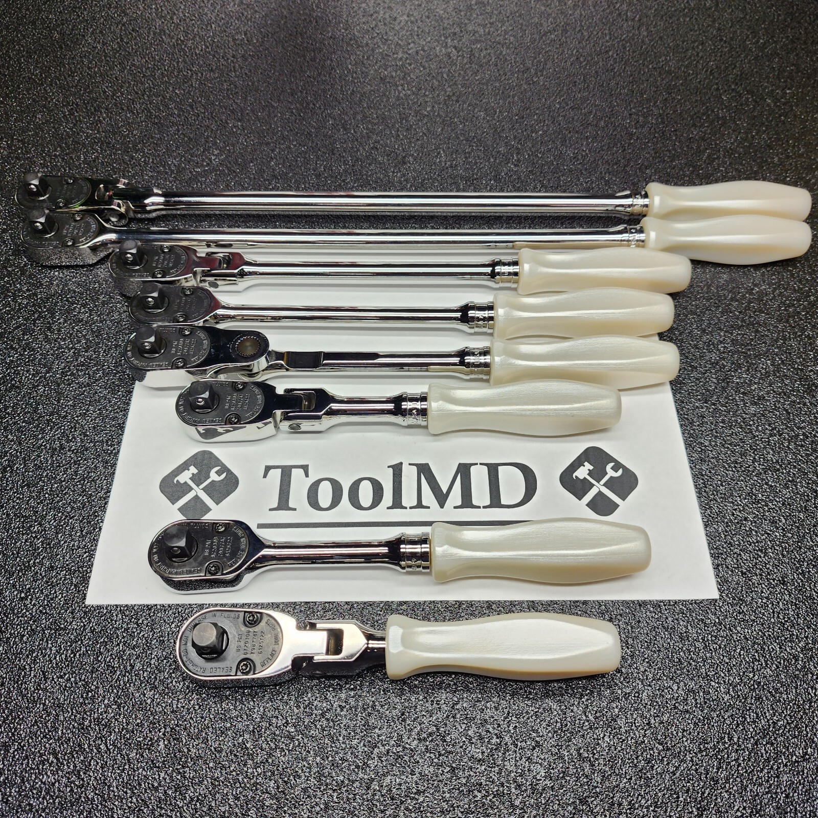Snap-on Tools USA NEW 8pc PEARL WHITE 3/8″ Drive Fixed & Flex Head Ratchet Set