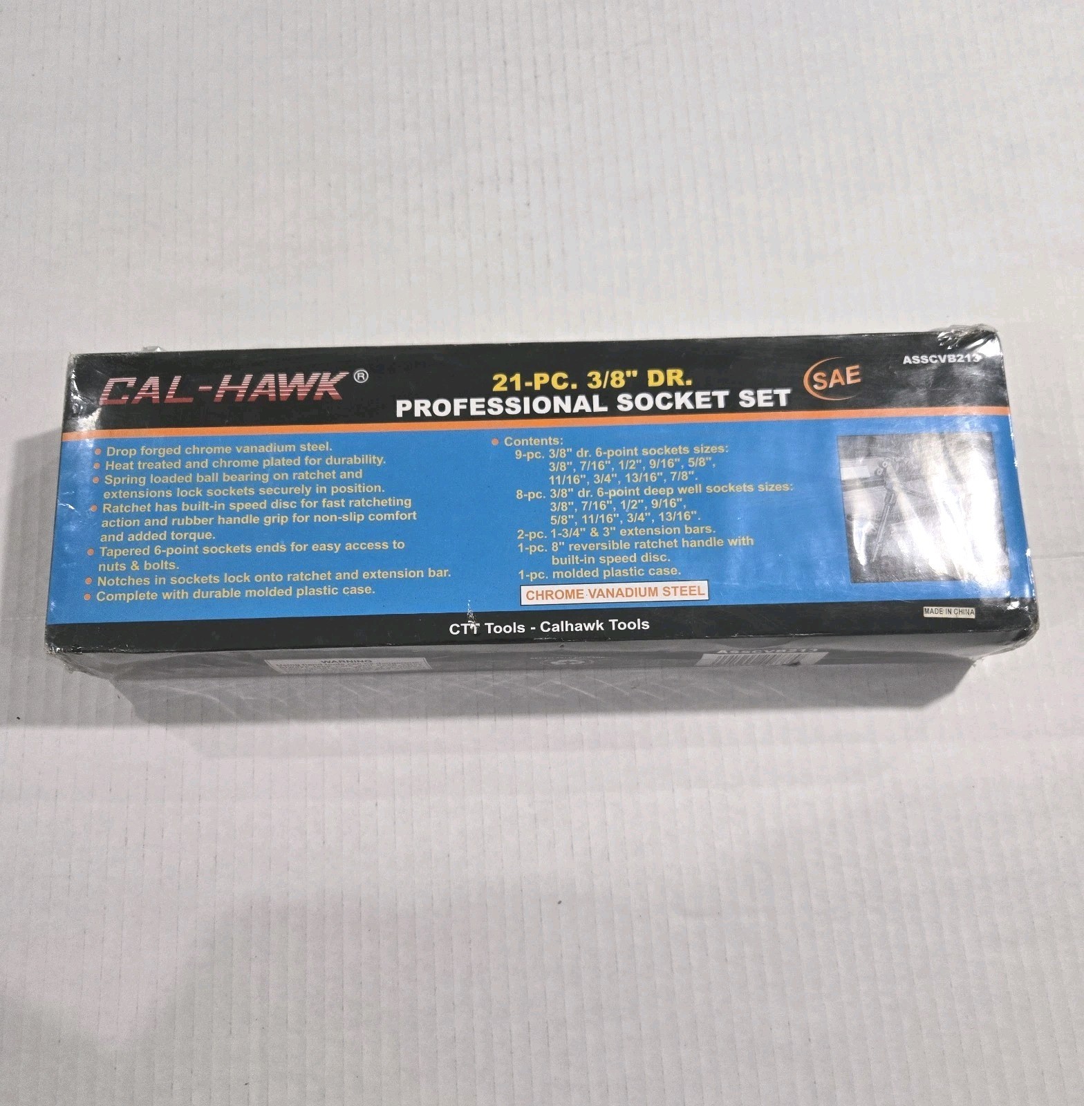 CAL-HAWK 21pc 3/8″ Drive Deep & Shallow Socket Set SAE 6 Point Sockets w/ Case