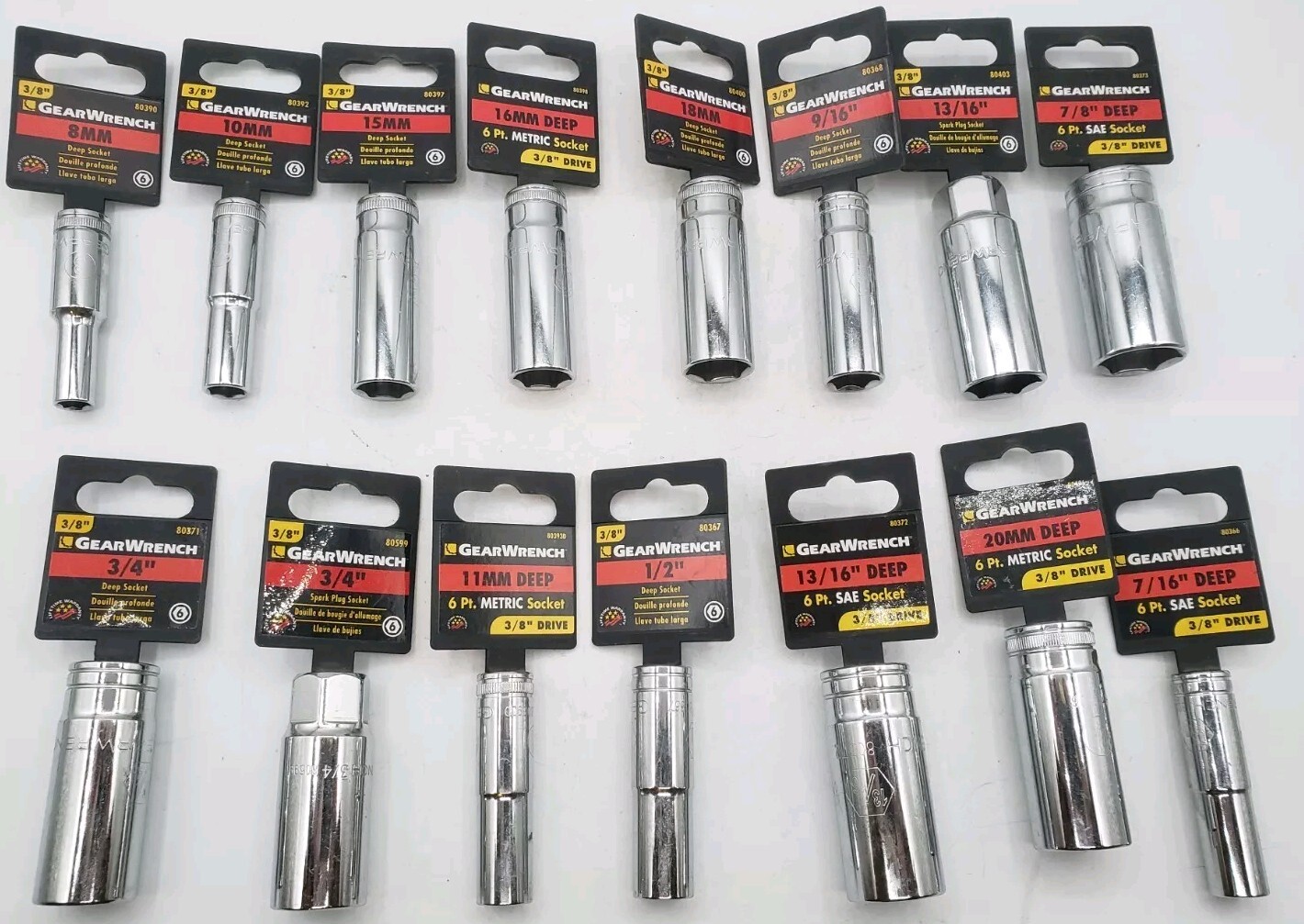 GearWrench 3/8″ Drive 6 Point Sockets Lot Of 15. Various Sizes Mixed SAE/Metric.