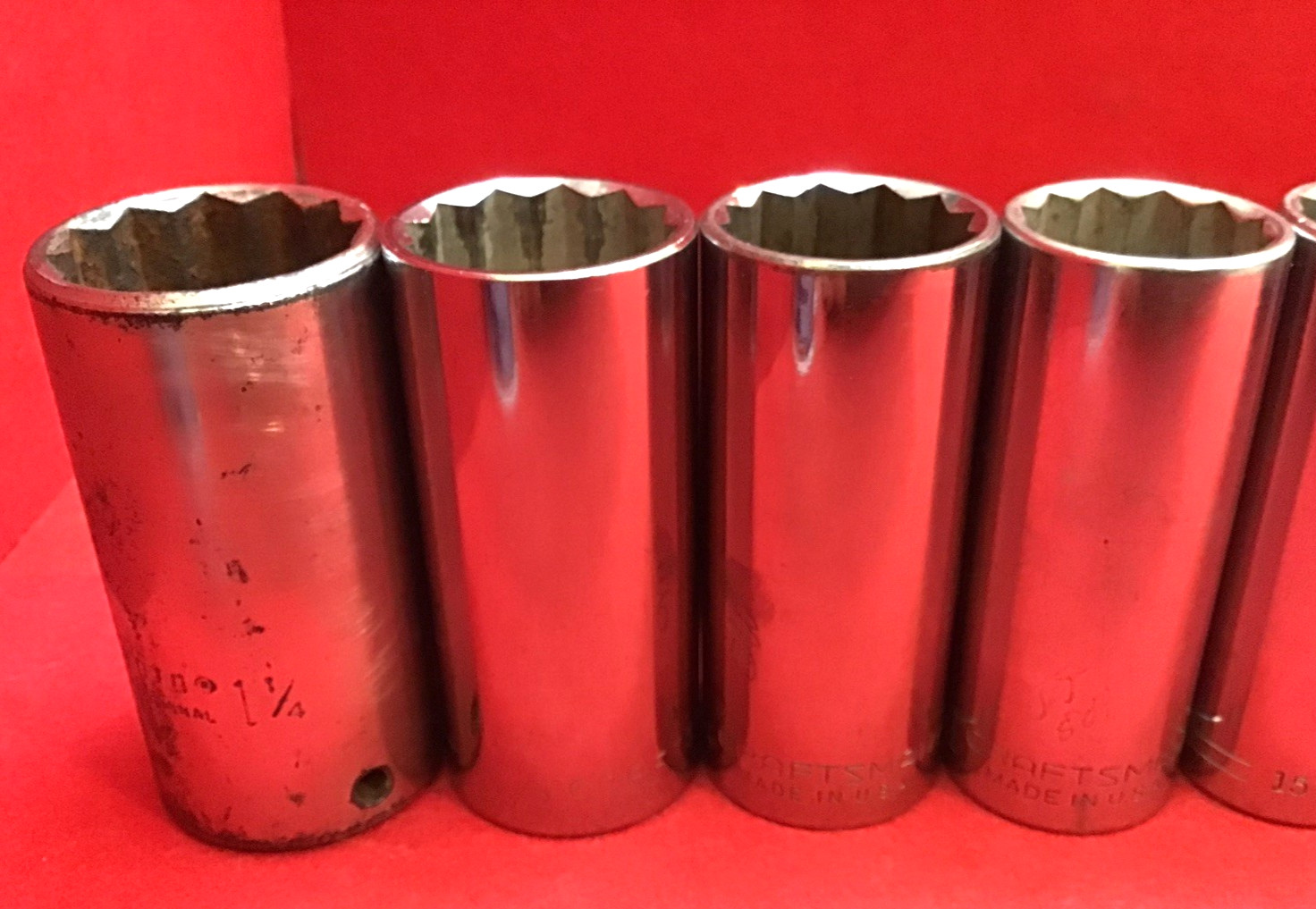CRAFTSMAN USA 1/2” DR. 1/2” To 1 1/4” DEEP SOCKET SET. 12 POINT -CHROME – USED