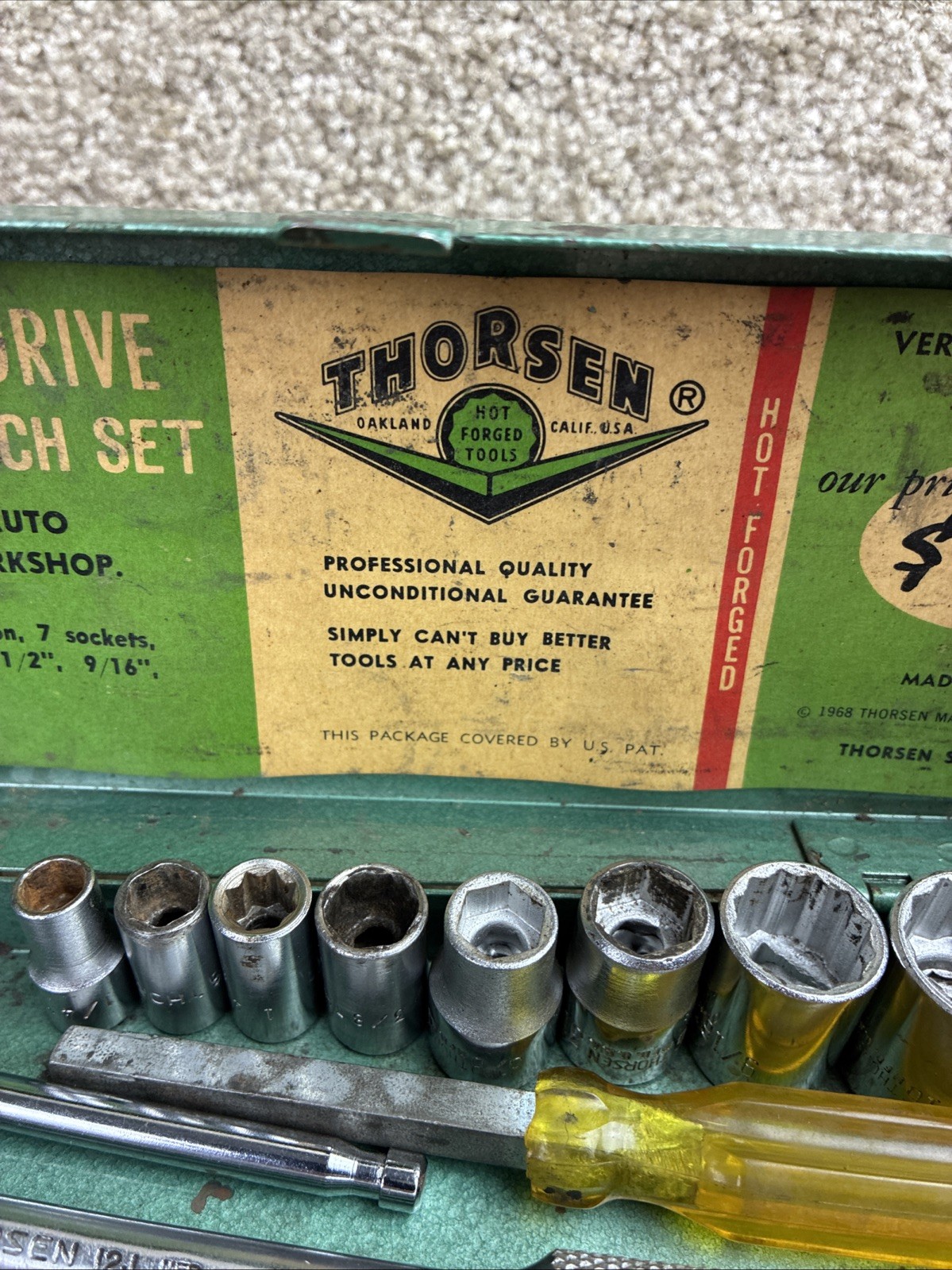 Thorsen #3810 3/8 Ratchet/Socket Set SAE 1968 Vintage