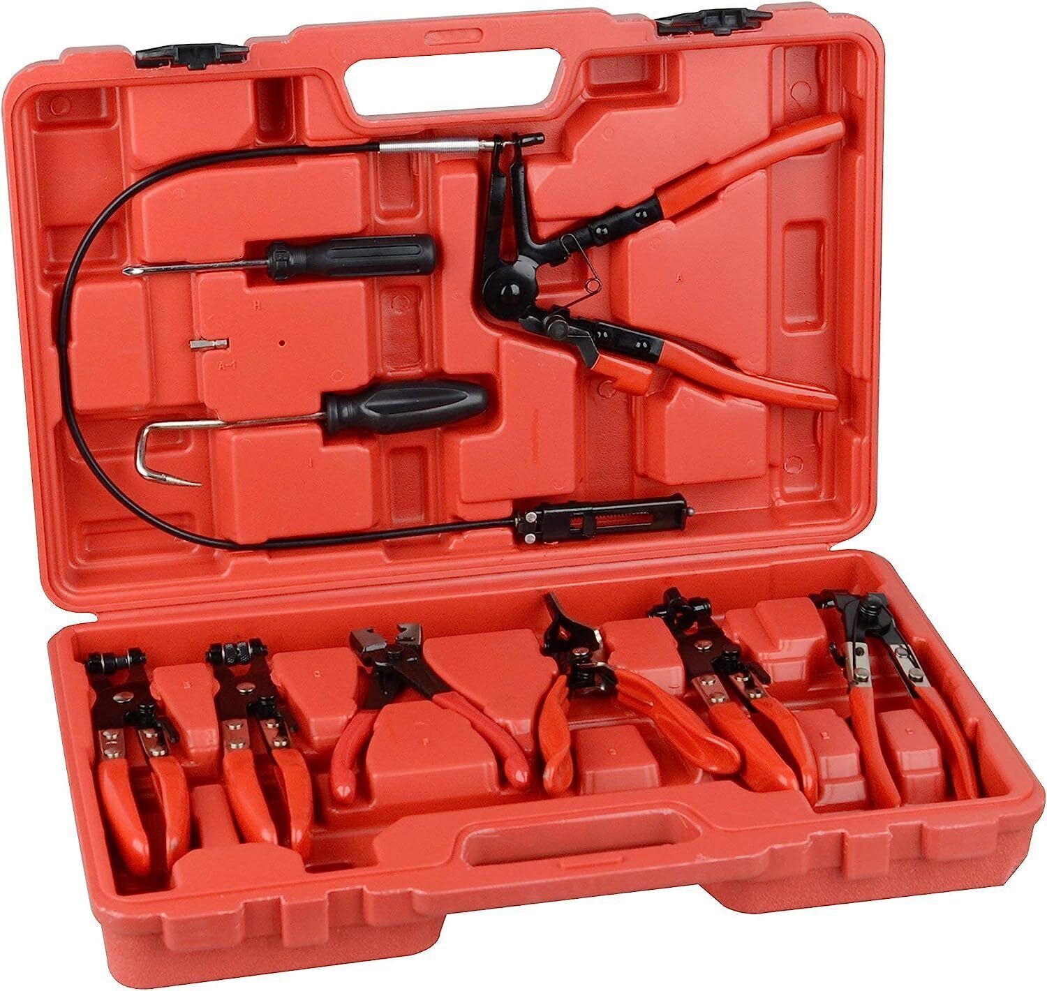Flexible Automotive Hose Clamp Clip Plier Tool Set Swivel Jaw Flat Angled Band