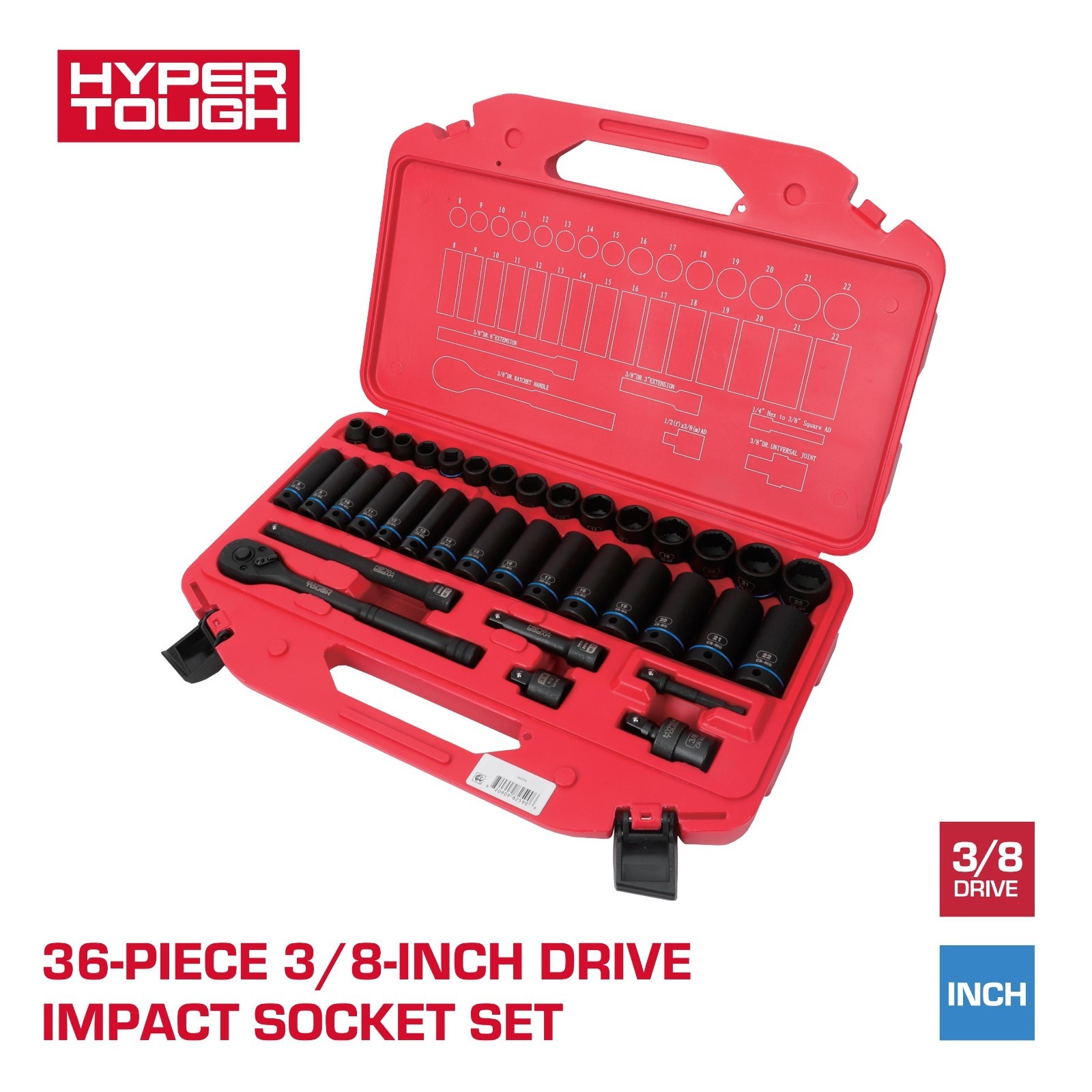 HOT 2026 Hyper Tough 36-Piece 3/8-inch Drive Metric CRMO Impact Socket Set (mm)