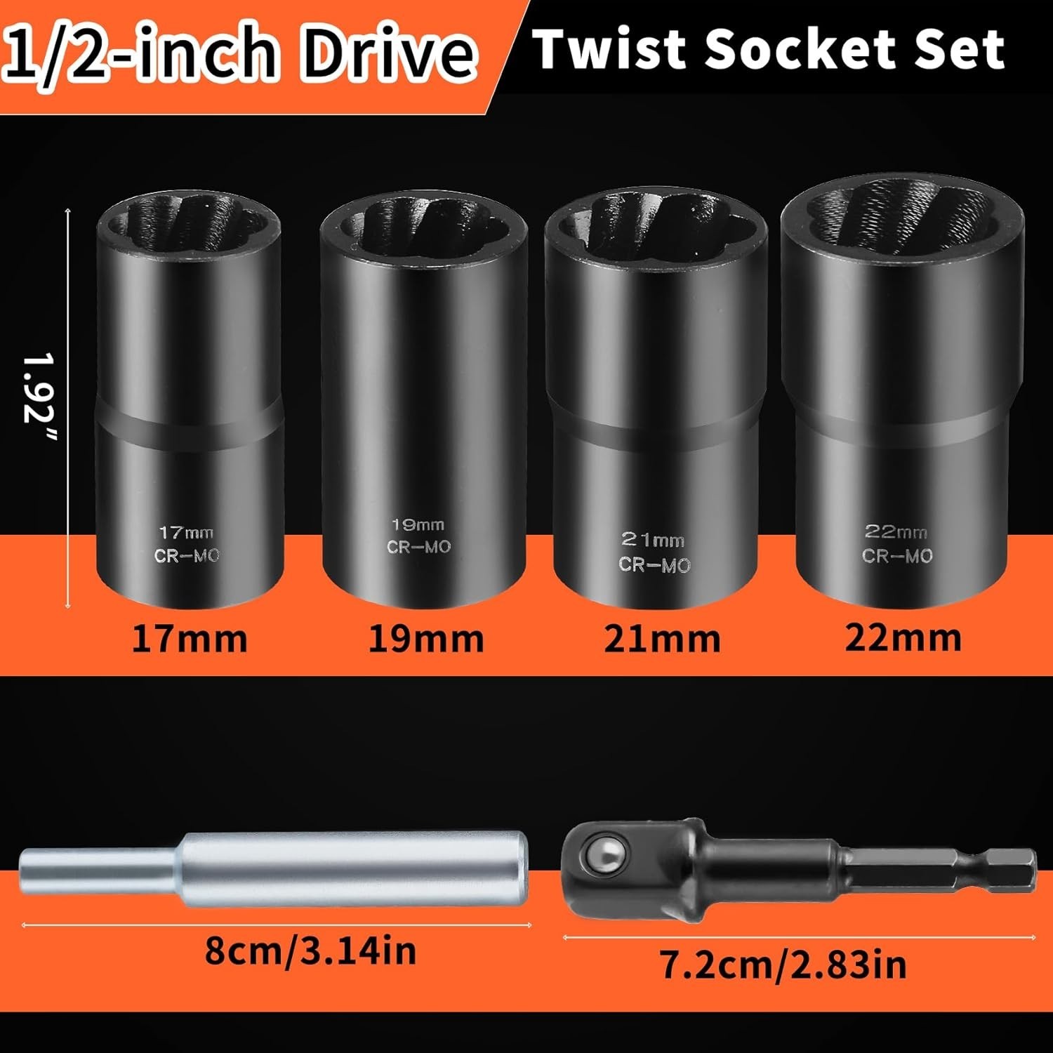 6 PCS Twist Socket Set, Stripped Lug Nut Remover Wheel Lock Removal Kit Extracto