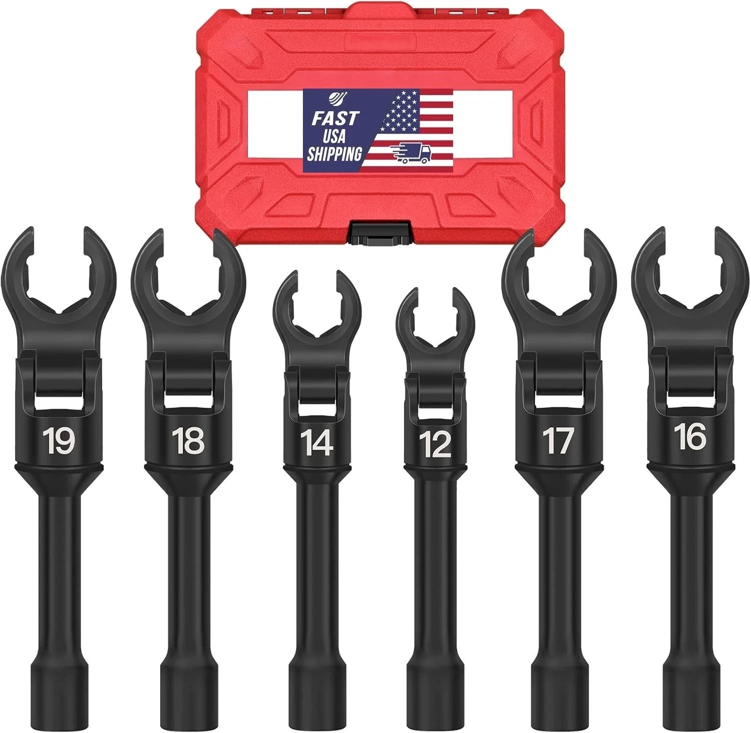 Long Flex Head Crowfoot Wrench Set 3/8″ Drive Flare Nut 12-19mm Fuel Line Tool