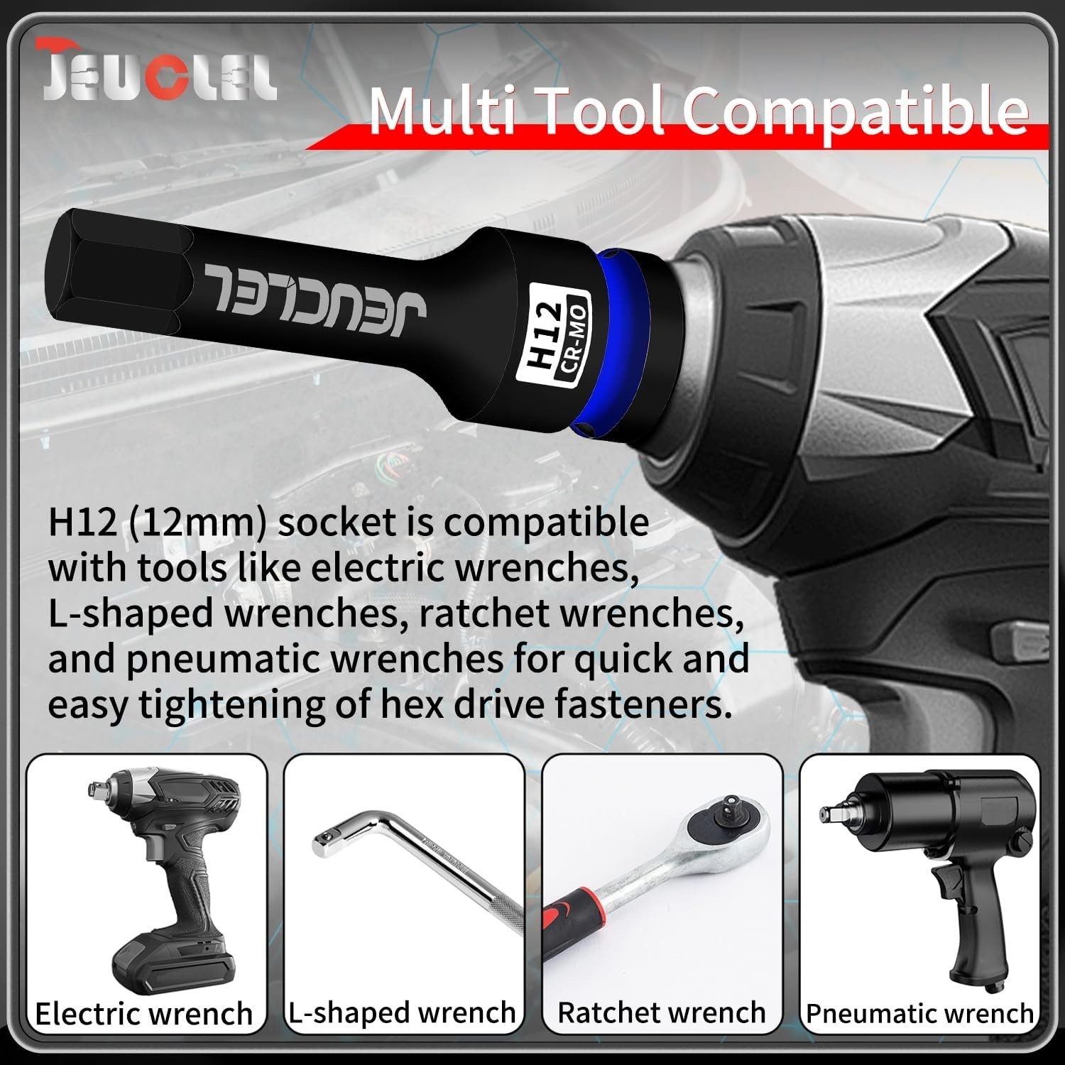 2Pcs 12mm Hex Impact Bit Socket, H12 1/2-Inch Impact Drive Allen Socket, Cr-M…