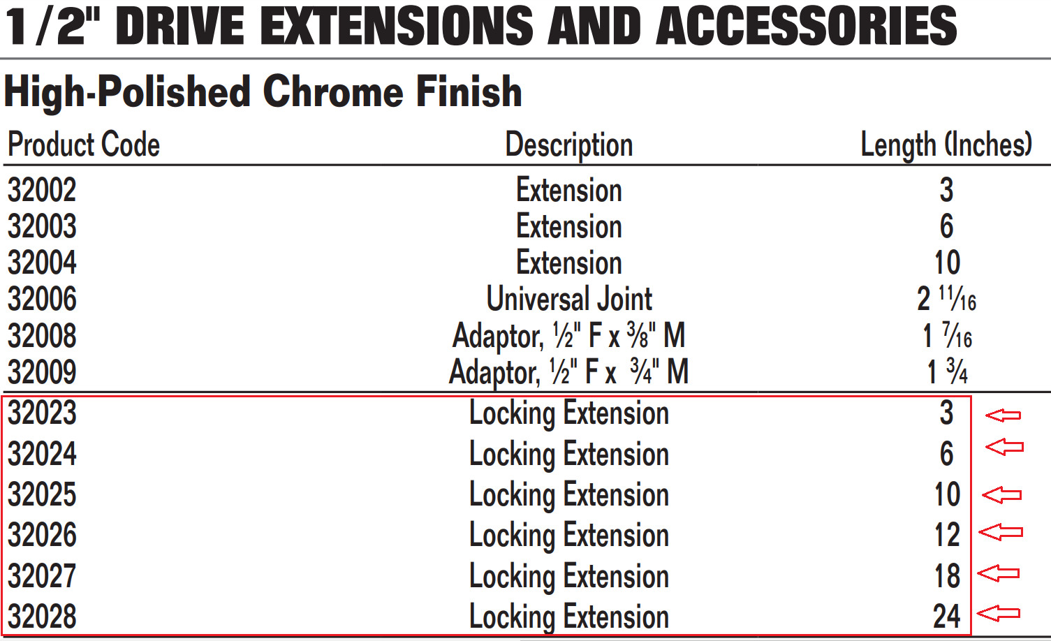 1/2″ Drive Locking Extension Bars,(3,6,10,12,18,24 Inch),Chrome Finish, Williams