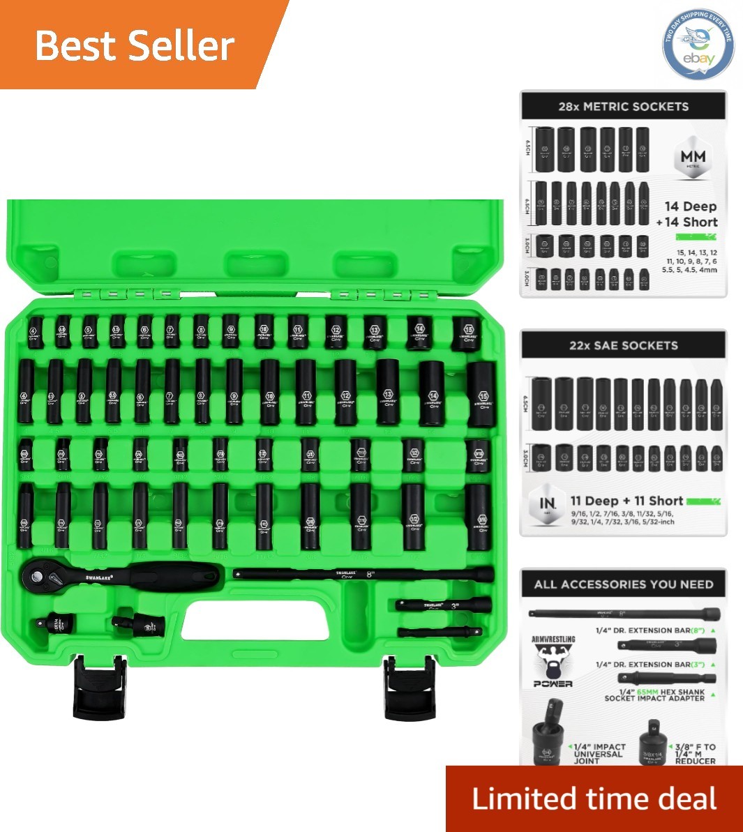 Professional 56-Piece Impact Socket Set with 1/4″ Drive – Precision Engineering