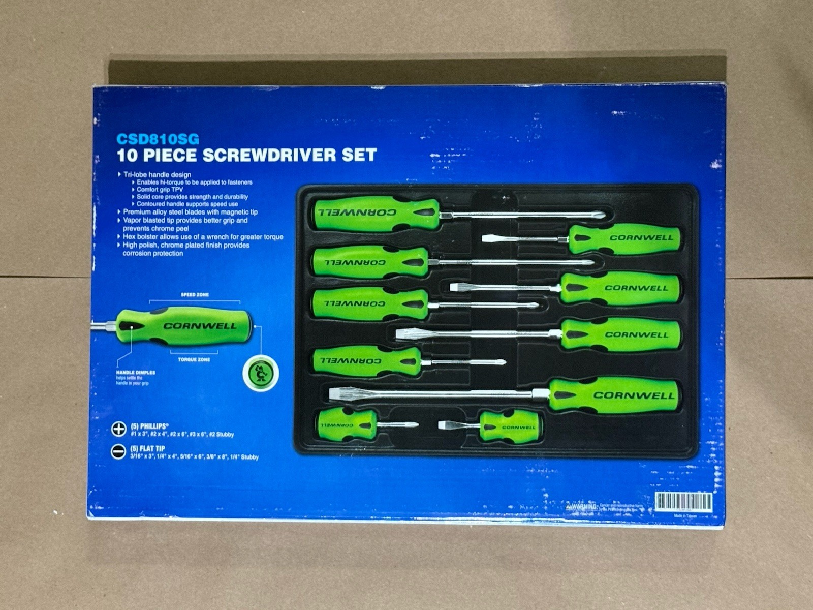 New Cornwell Tools 10pc Screwdriver Set CSD810SG