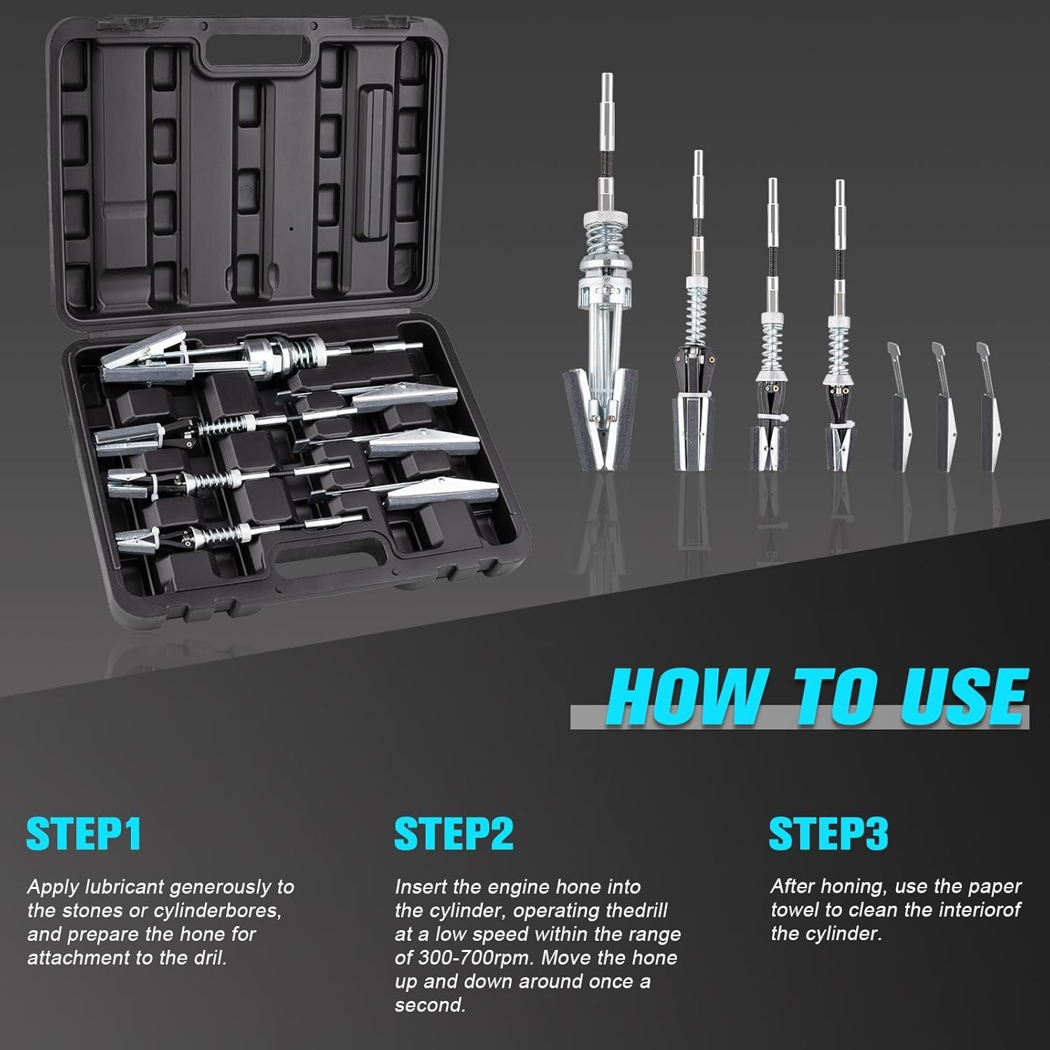 7-Piece Engine Cylinder Hone Kit – Precision Polishing Tools with Honing Stones