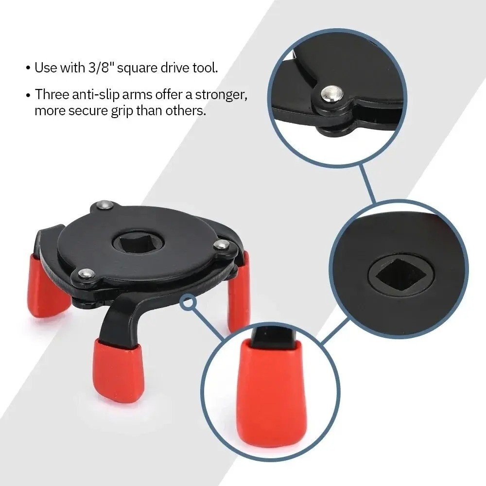 SOLID 3 Jaw 3/8″ Car Adjustable Oil Filter Remover Wrench Removal Tool Universal
