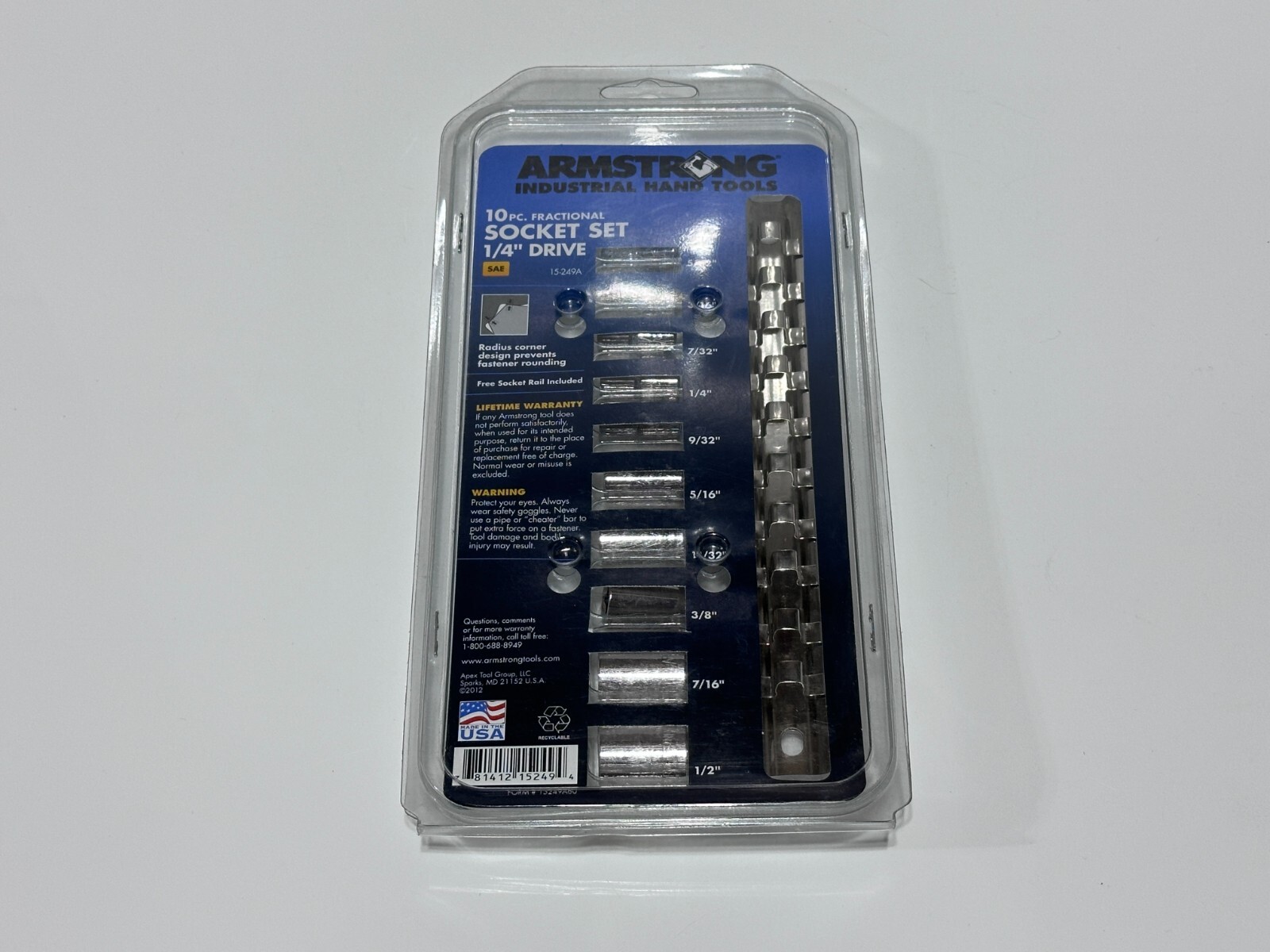 NOS Armstrong Tools USA 15-249A 10pc SAE Chrome Shallow Socket Set – 1/4” Drive