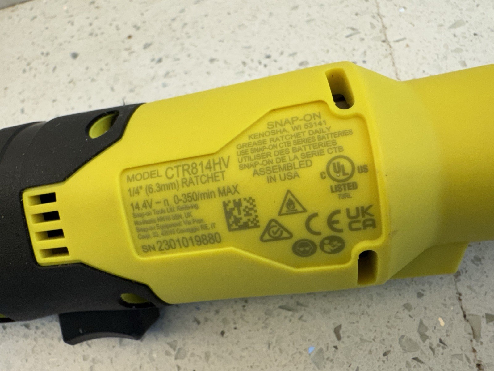 Snap-On CTR814HV Hi Viz 14.4v Brushless Cordless 1/4” Ratchet Tool Only