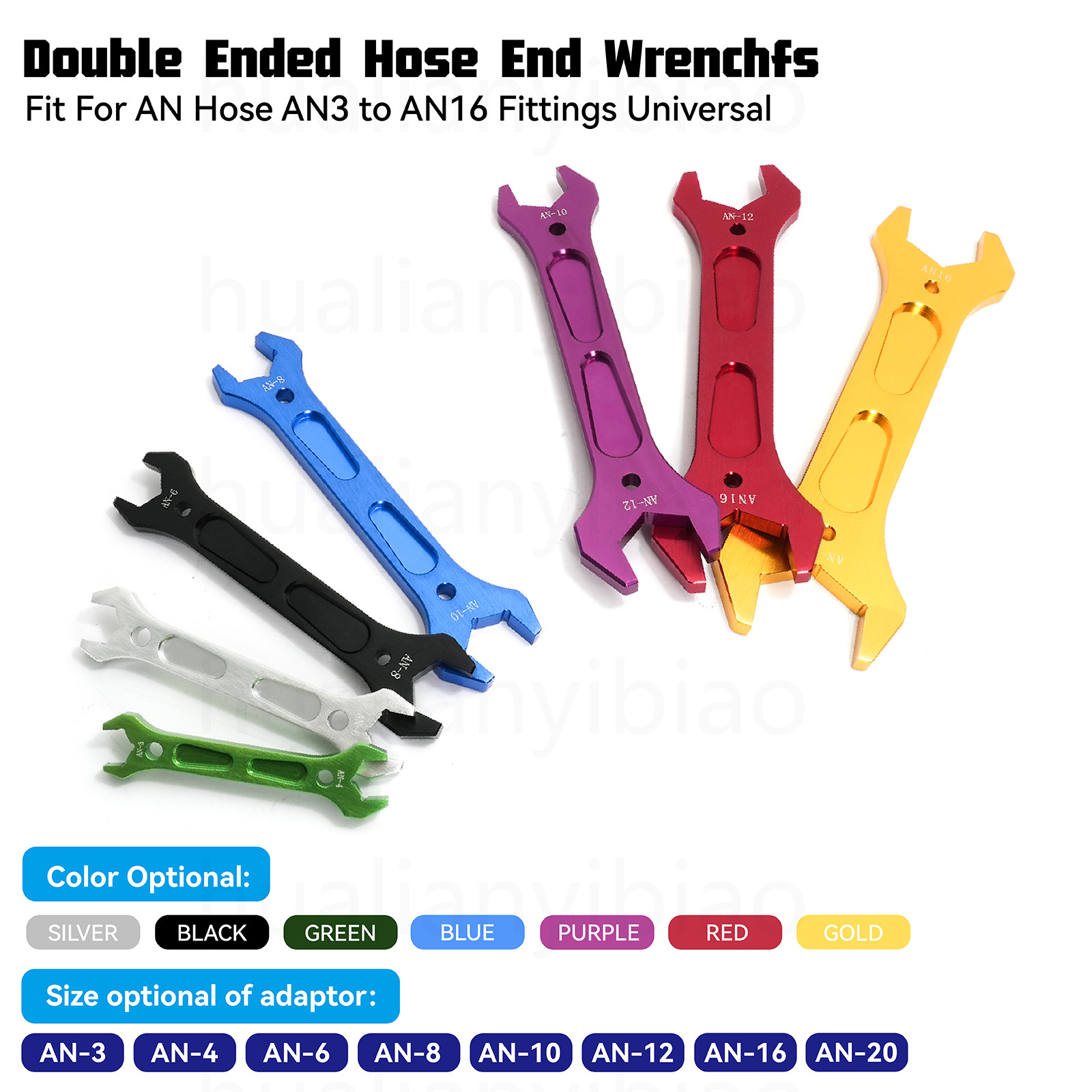 Anodized Aluminum 7 PCS Double Hose Ended AN Wrench Spanner Tool Set AN3 to AN20