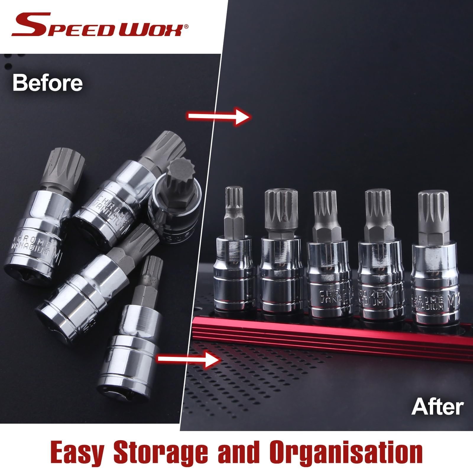 SPEEDWOX Magnetic Socket Organizer 3/8-Inch Drive Aluminum 3/8-inch, Red