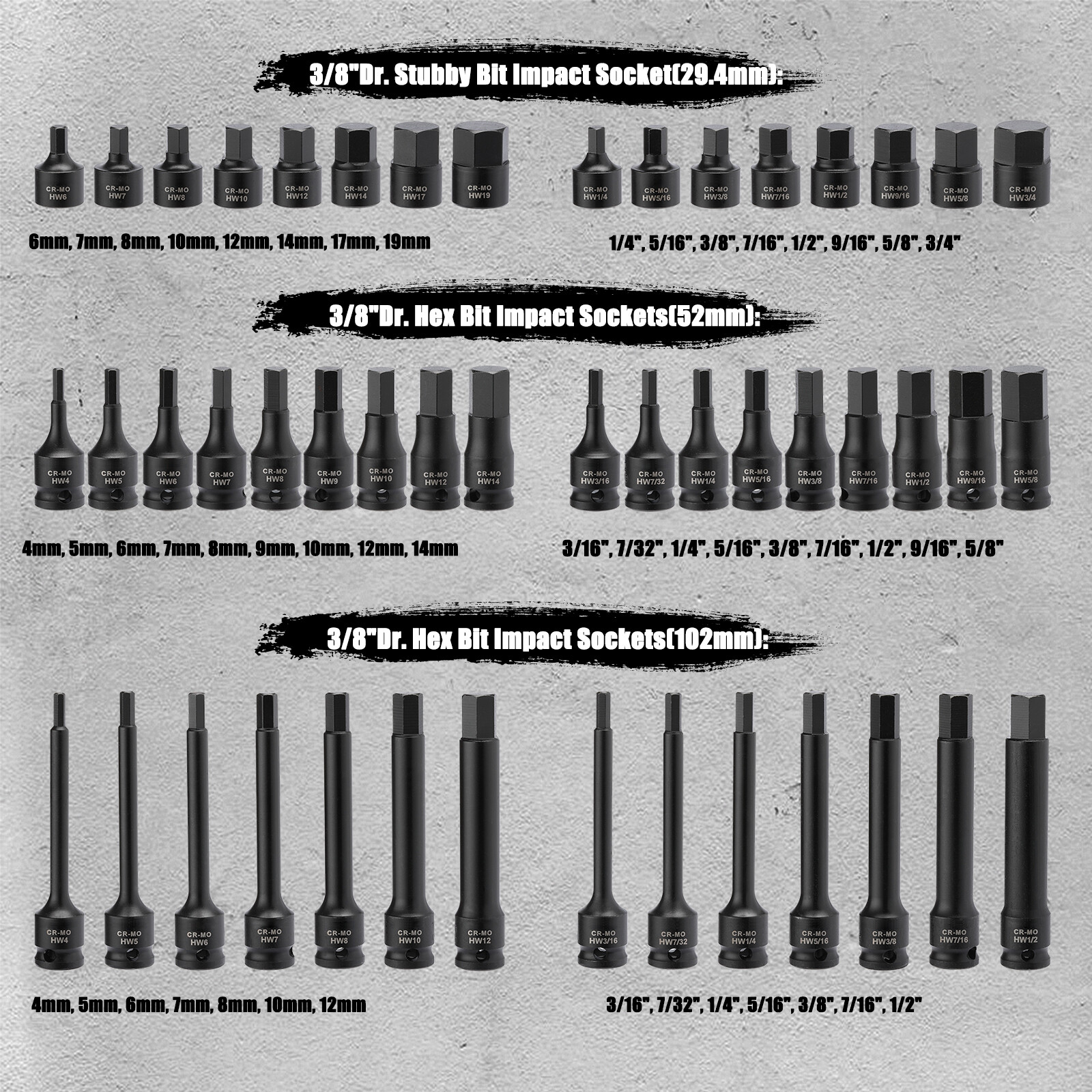 84 Pcs 3/8″ Dr. Master Hex Bit Impact Socket Set CR-MO SAE/Metric Impact Grade