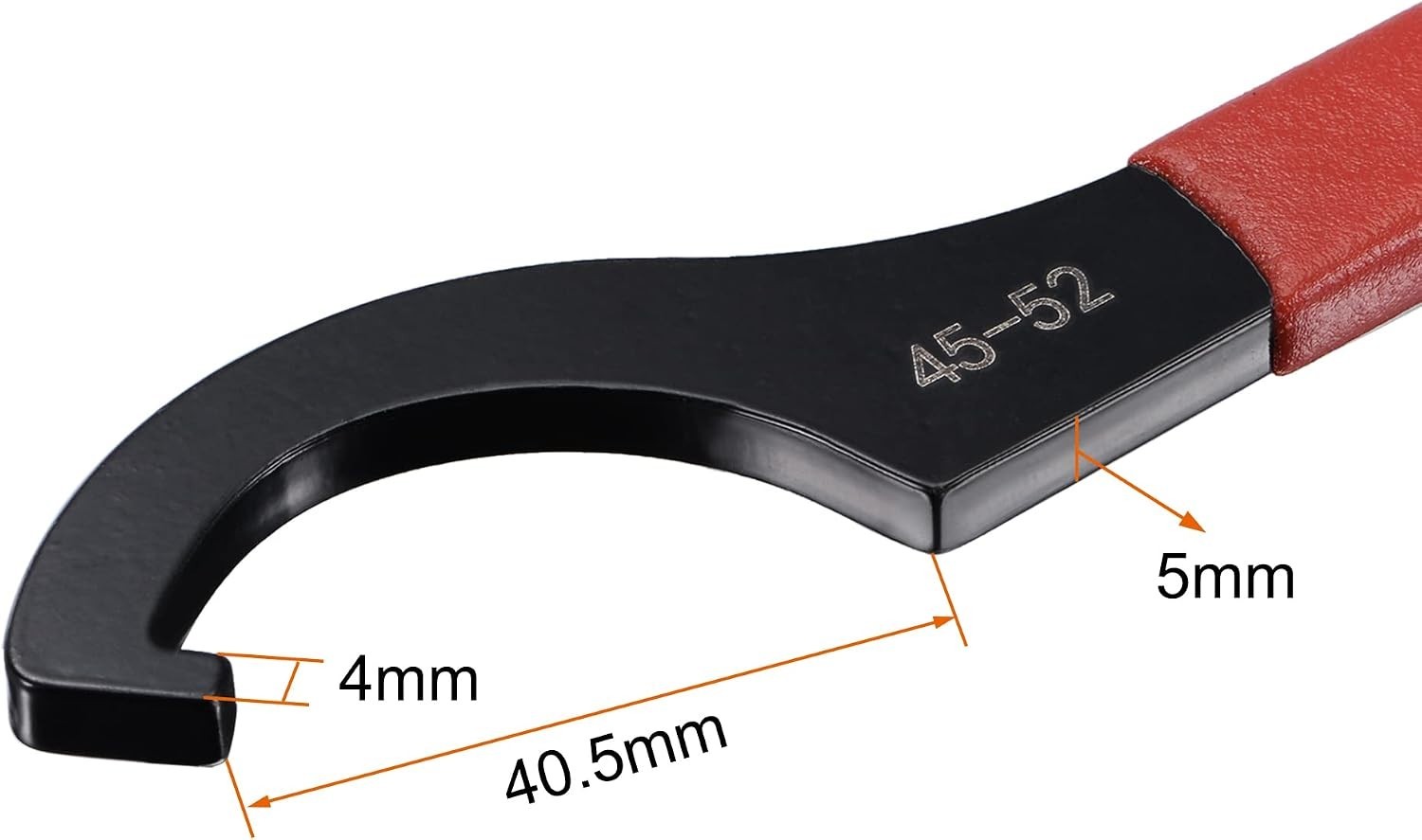 C Hook Spanner Wrench, 45-52mm Round Nut, 7.09 In, Red Handle, Black Oxidized