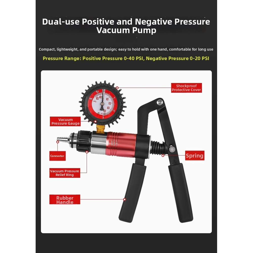 Vacuum Pump Brake Bleeder with 0-40 PSI and 0-20 PSI Dual Range Measurement