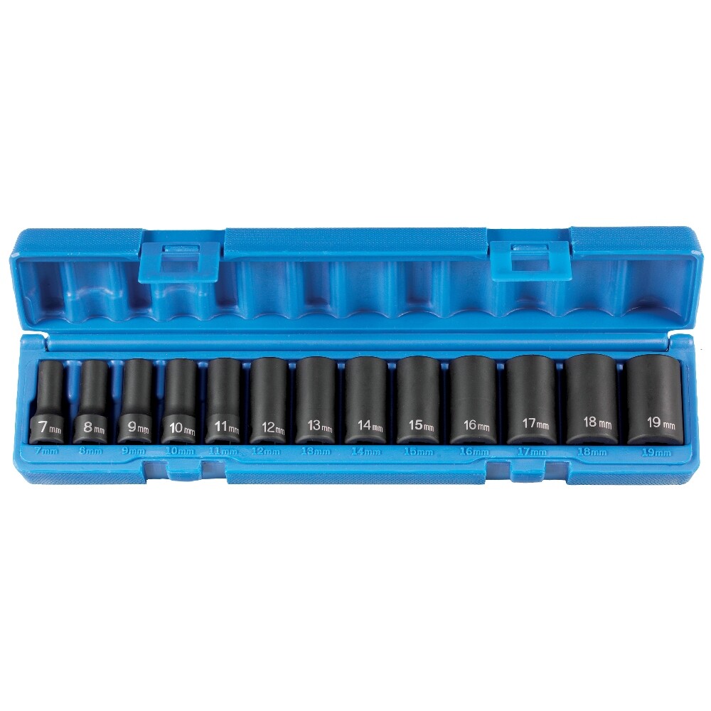 Grey Pneumatic 13pc, 12pt, 3/8″dr Semi-Deep Impact Socket set 7-19mm #1203MSD