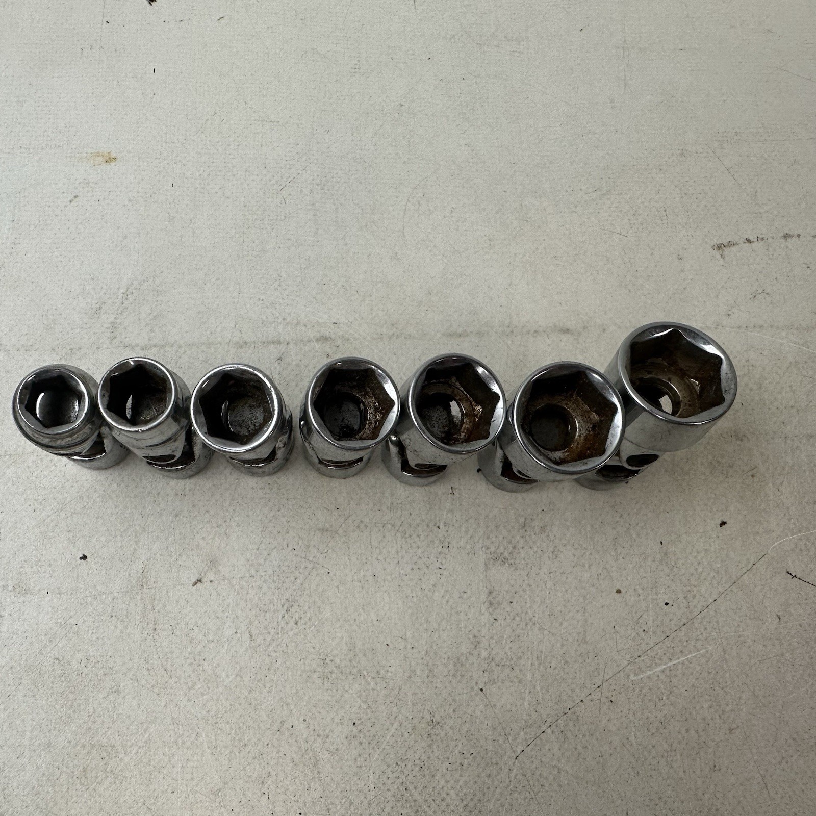 Evercraft SAE Swivel Sockets 12 Point Lot Of 7 3/8” 7/16” 1/2” 9/16” 5/8” 11/16”