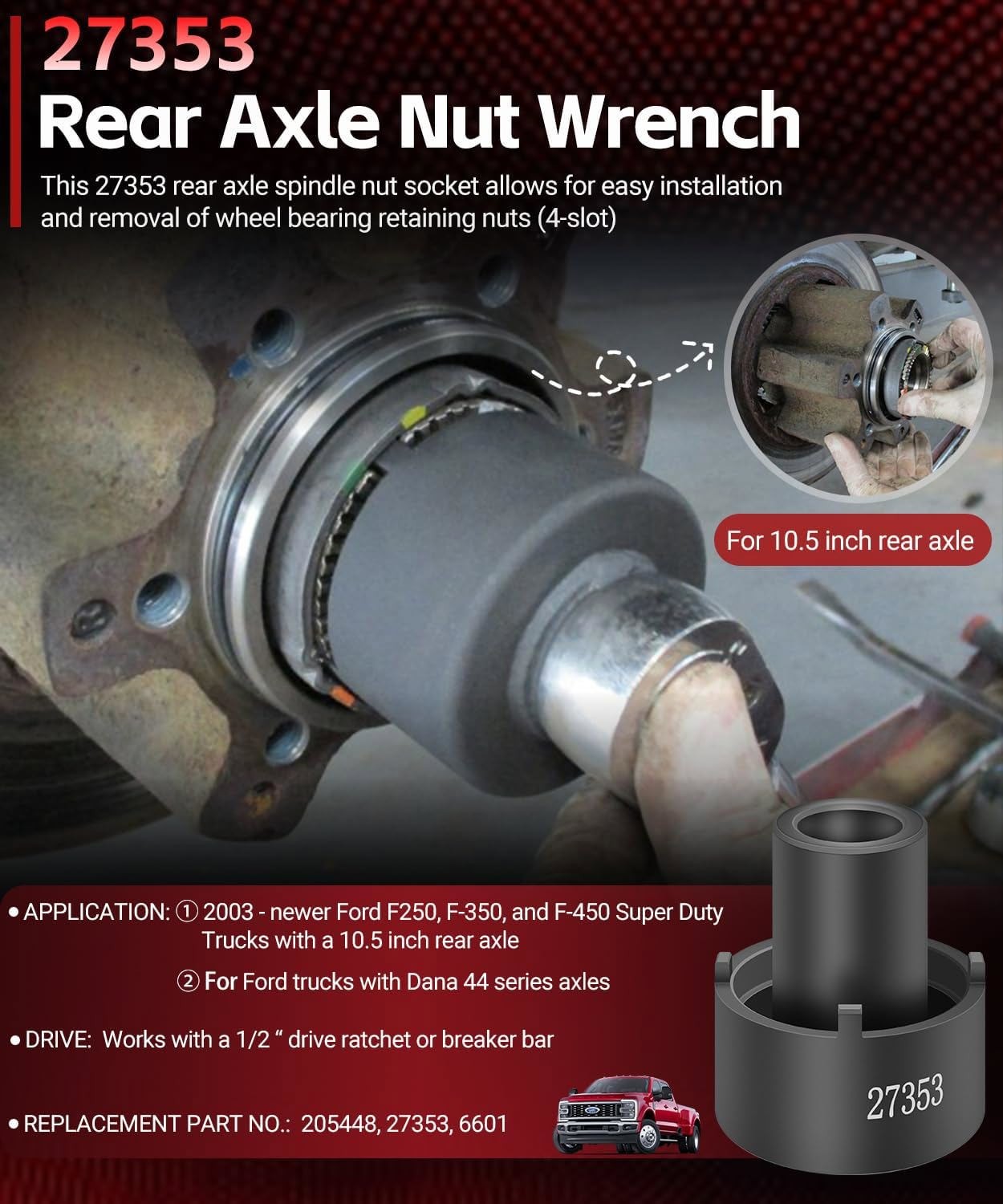 27353 Rear Axle Nut Wrench Fit for Ford F-250, F-350 F-450 Trucks 2003 and Up