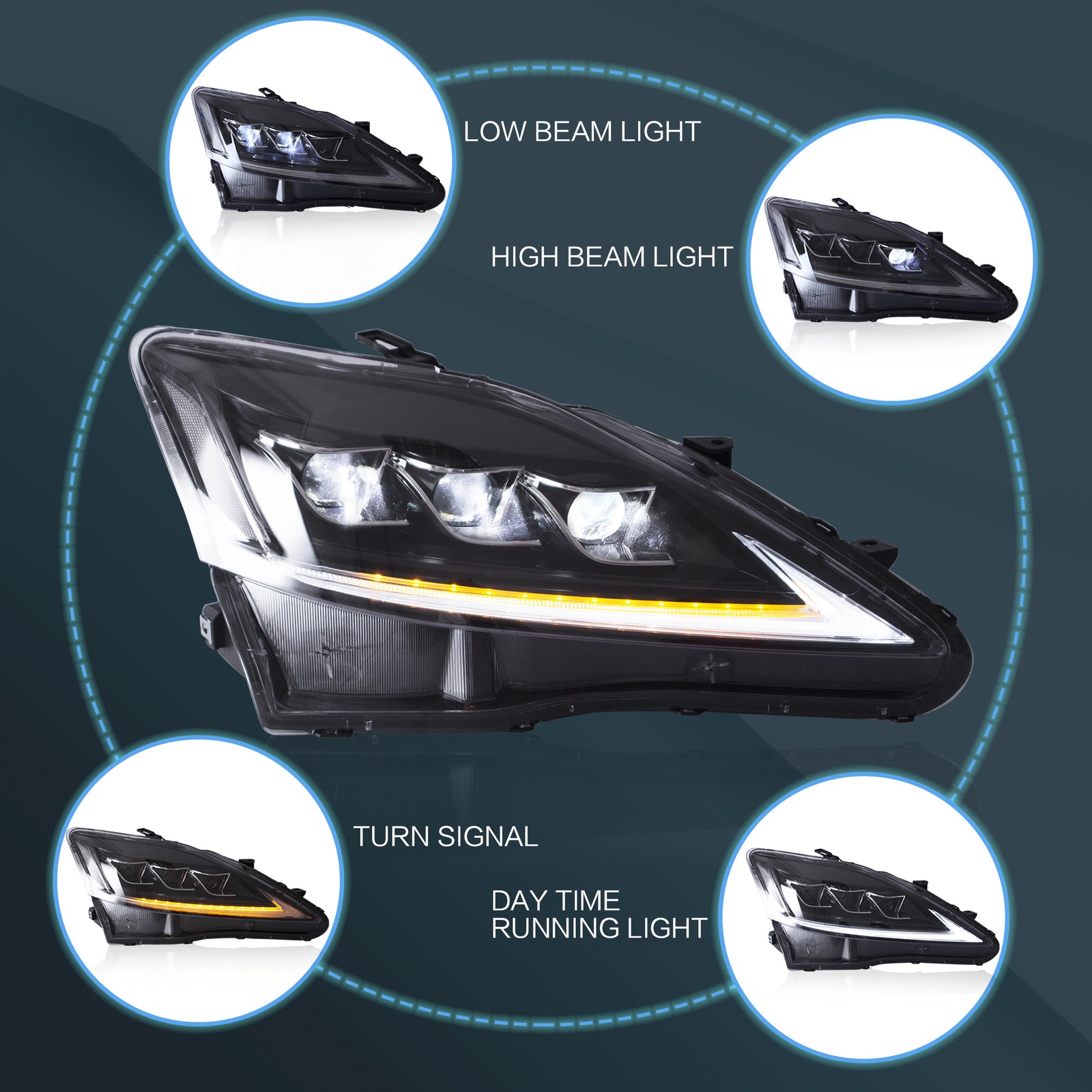 VLAND Projector FULL LED Headlights For 2006-2013 Lexus IS250 IS350 ISF Sedan