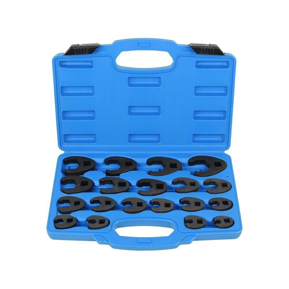 19PCS Flare Nut Crowfoot Wrench Set Metric Crows Foot Wrench Kit 3/8″ 1/2″ Drive