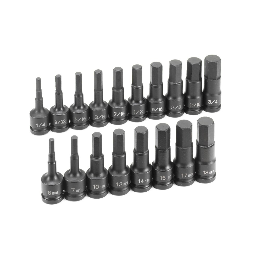 Grey Pneumatic 18pc 1/2″dr Metric & SAE Impact Hex Bit Socket set #1598HC