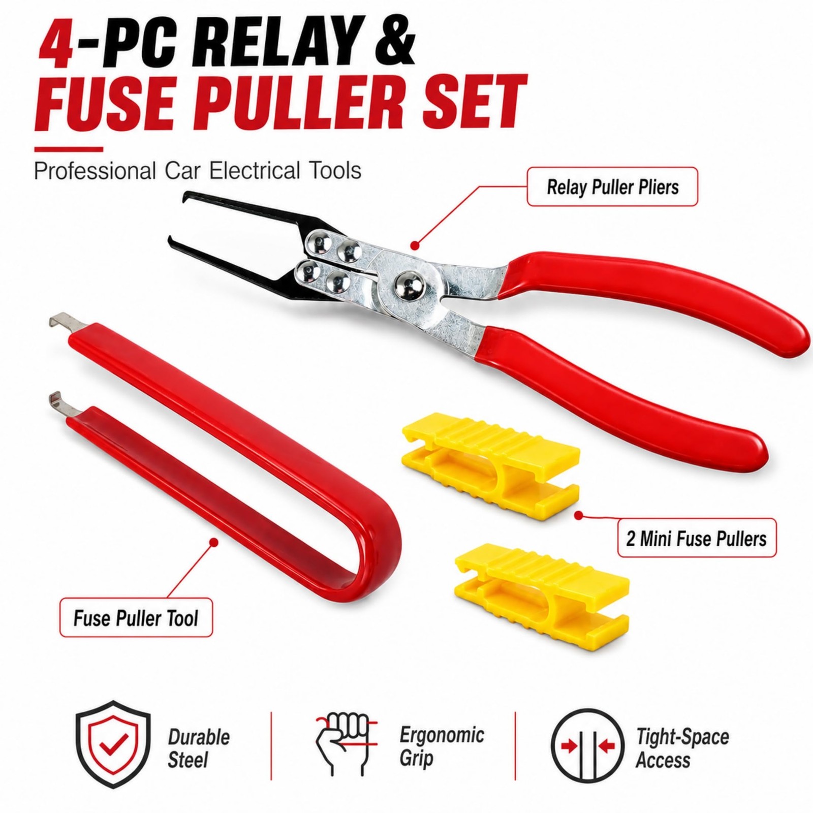 4 Pcs Relay Fuse Puller Pliers Auto Electrical Tool Set Thin Tip Ergonomic Grip