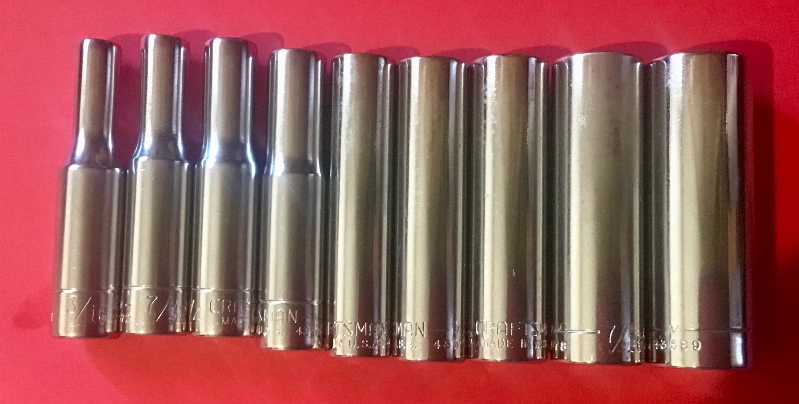 Craftsman -V- Series 1/4” Drive 6 Point SAE Deep Socket Set 9 Pieces USA