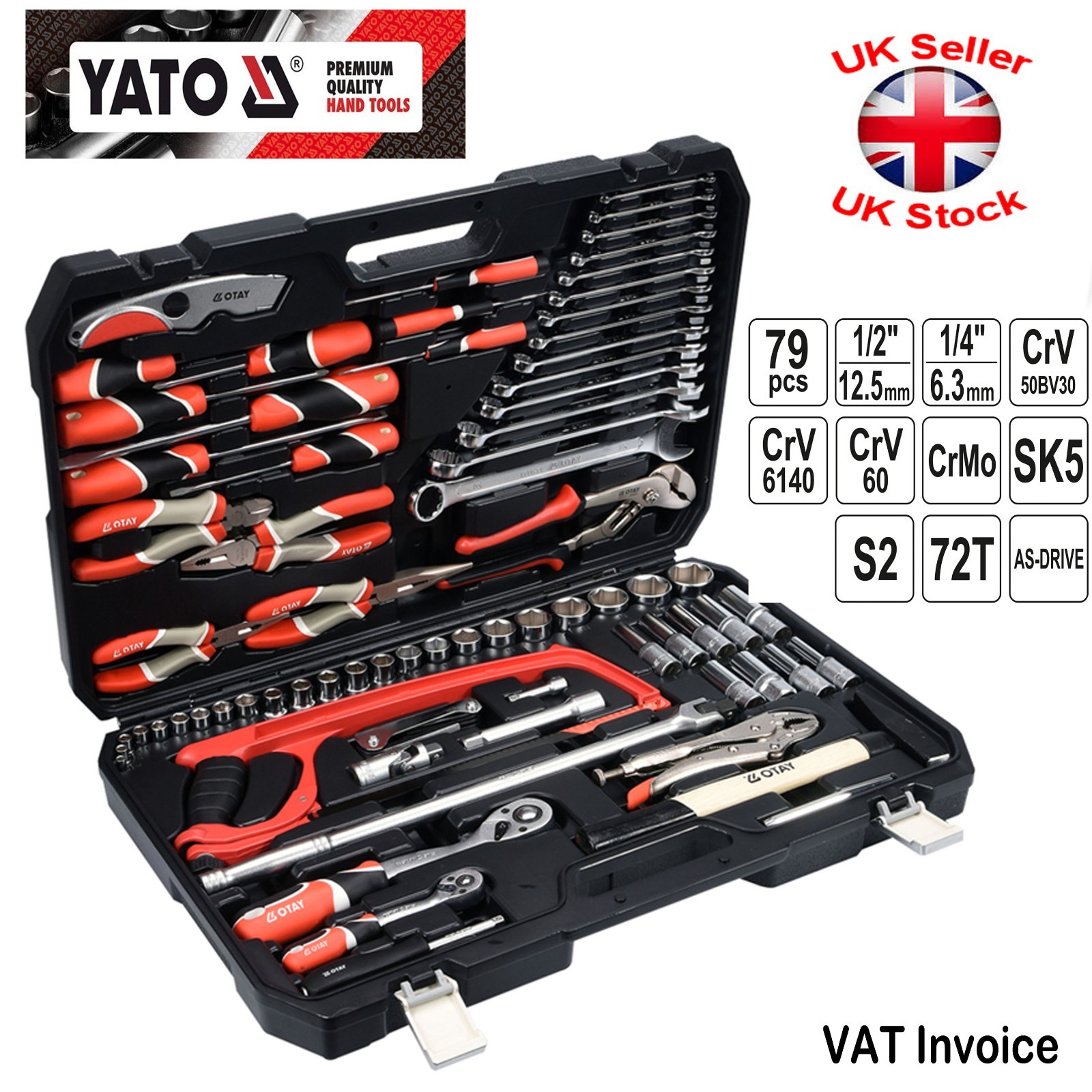 Yato Professional 79 pcs Ratchet Socket Set 1/2 1/4 Tools Toolbox YT-38911