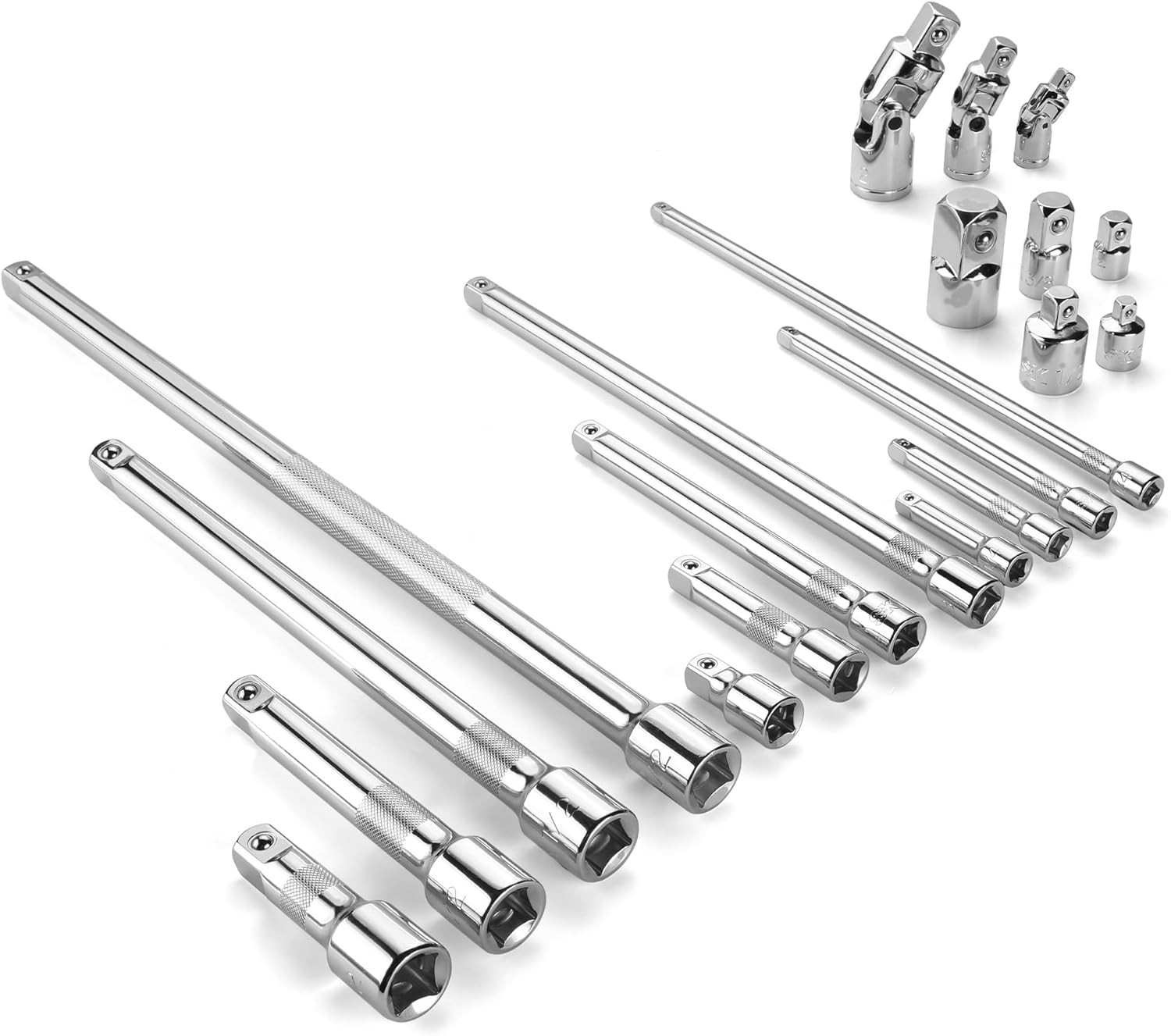 20 Piece Socket Extension Set, 1/4″, 3/8″ and 1/2″ Drive Extension Bar, Swive…