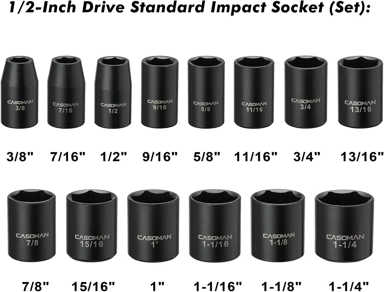 6-Point SAE Impact Socket Set, 14-Piece – 1/2-Inch Drive