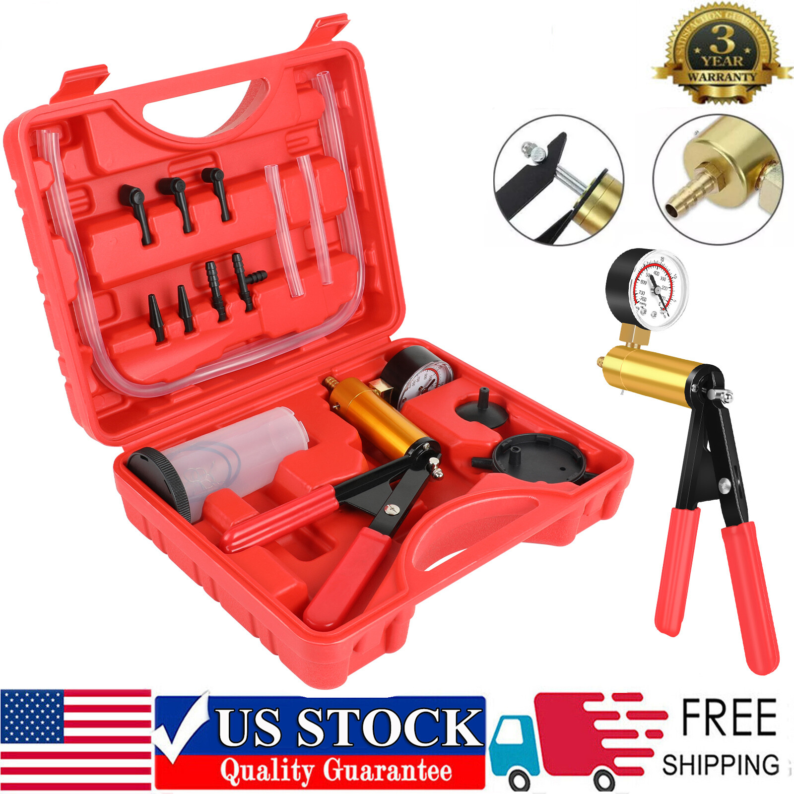 Hand Held Vacuum Pump Pressure Tester Car Brake Fluid Bleeder Bleeding Tool Set