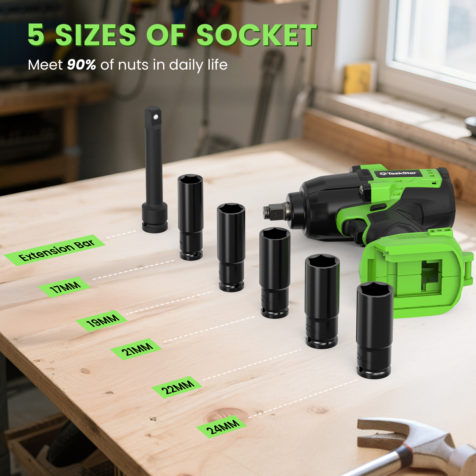TaskStar 1300N.m (958ft-lbs) 1/2″ Cordless Impact Wrench 2x 4000mah Fast Charge