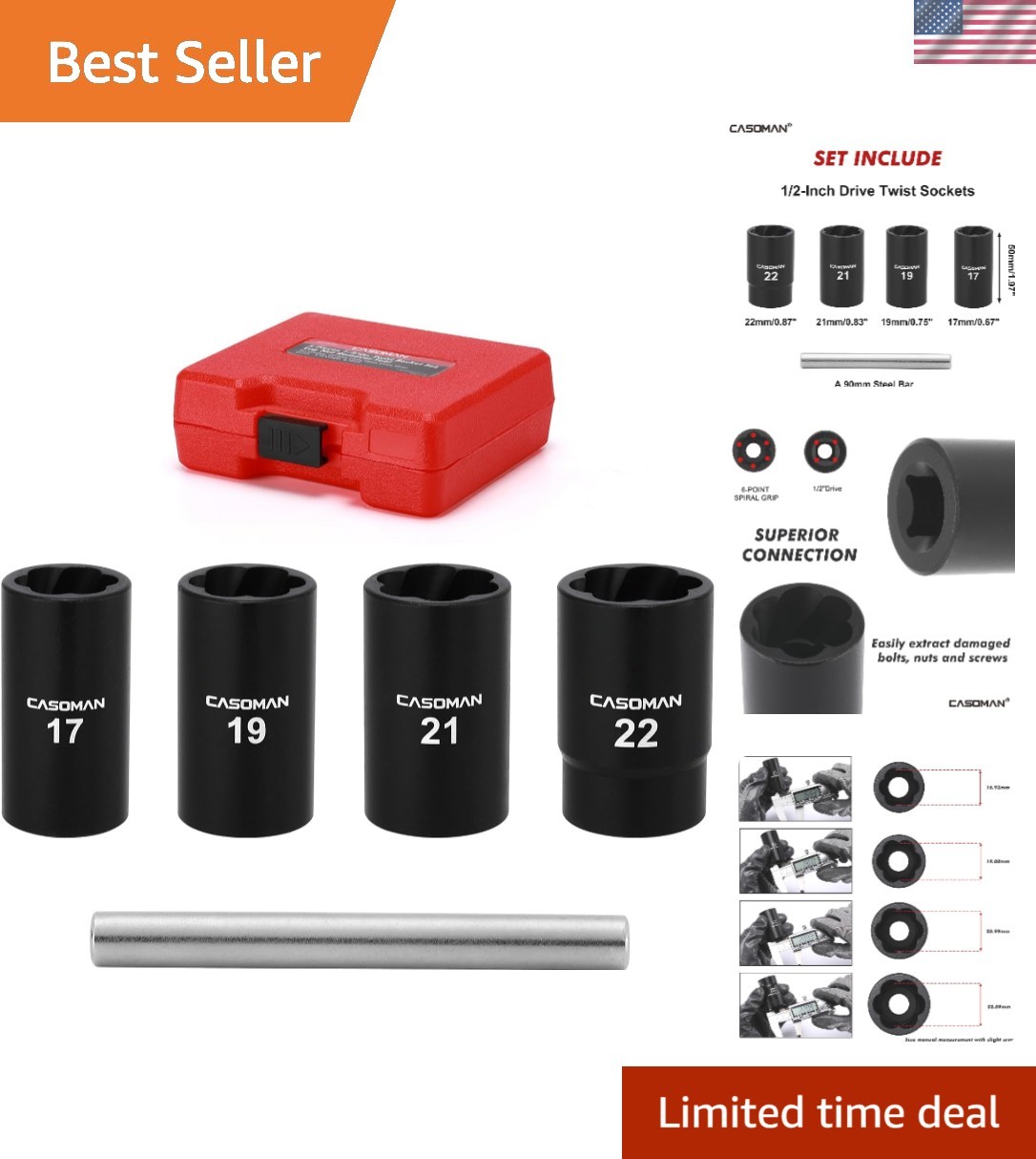 Corrosion-Resistant 5-Piece 1/2″ Dr. Twist Socket Set – Heavy-Duty Tools
