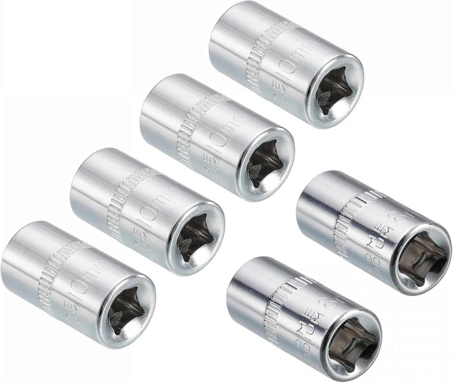1/4-inch Drive by 8mm and 10mm Shallow Socket Set of 6 Pcs, Metric 6-Point, C…
