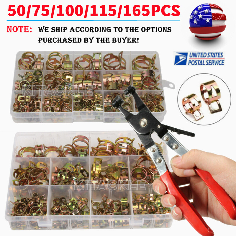 165/50pcs Spring Hose Clamps/Plier Set Fuel Line Water Pipe Tube Clips Fasteners