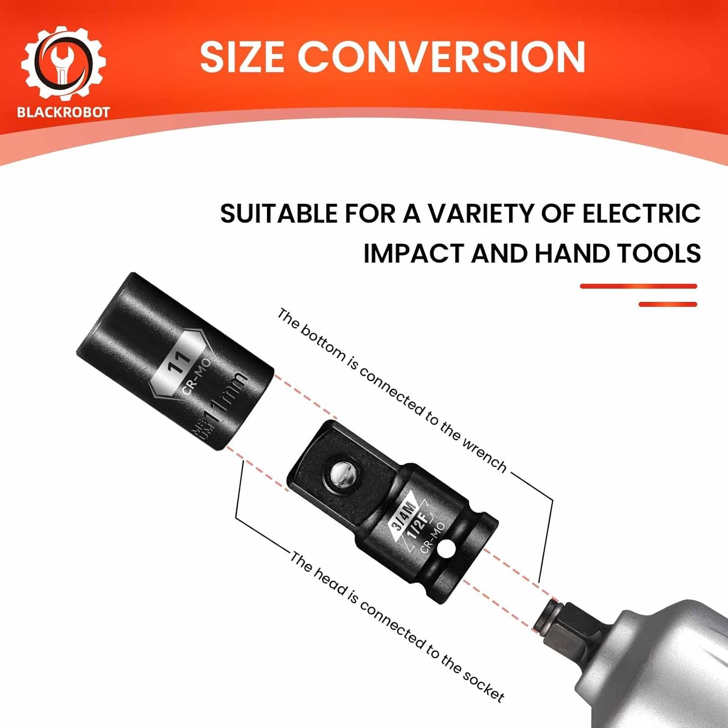 1/2”F To 3/4”M Impact Socket Adapter, Cr-Mo 1/2”F 3/4”M