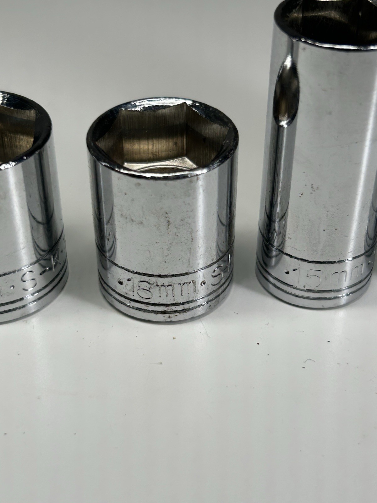 S-K USA Socket Lot 8pc 3/8 & 1/2 Drive Deep Standard 10-19mm 13/16 7/8