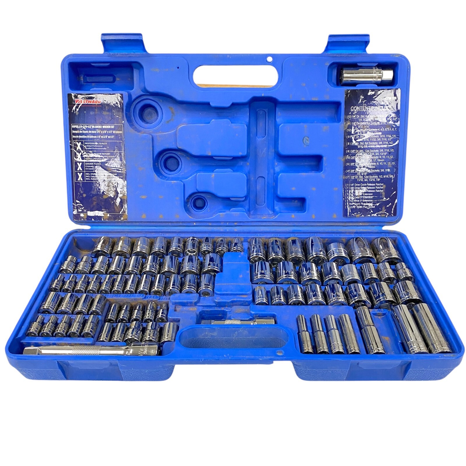 Westward 4PM18A Metric/SAE Mixed Socket Set 6-12 Point with Case, 82 Pcs