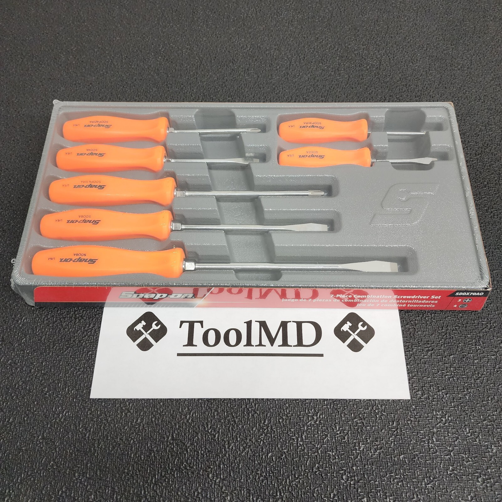 Snap-on Tools USA NEW 7pc ORANGE Hard Grip Combination Screwdriver Set SDDX70AO