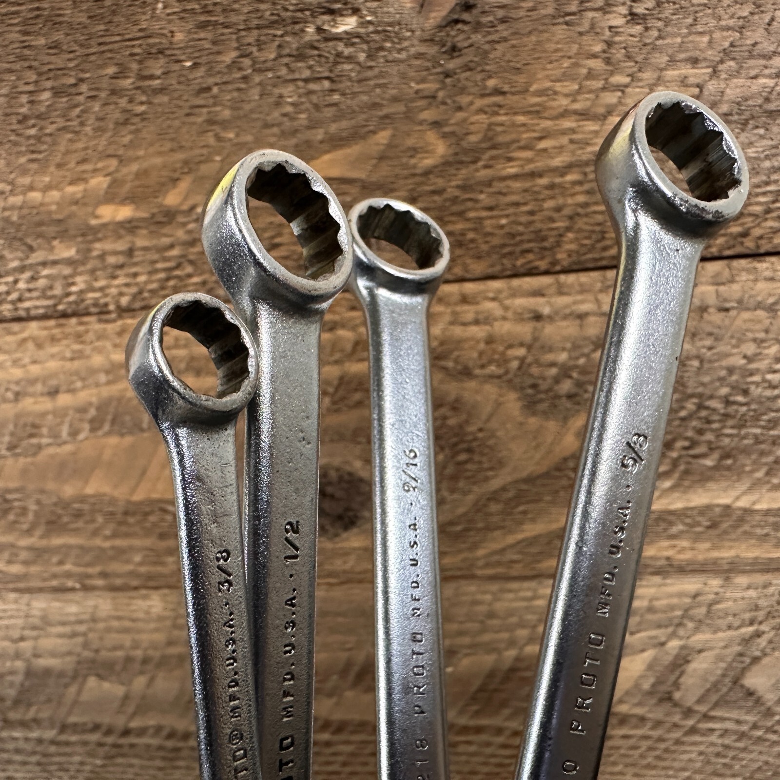 Vintage 1960 PROTO MFD USA Combination Wrench Set SAE 1212, 1216, 1218, 1220 6pc
