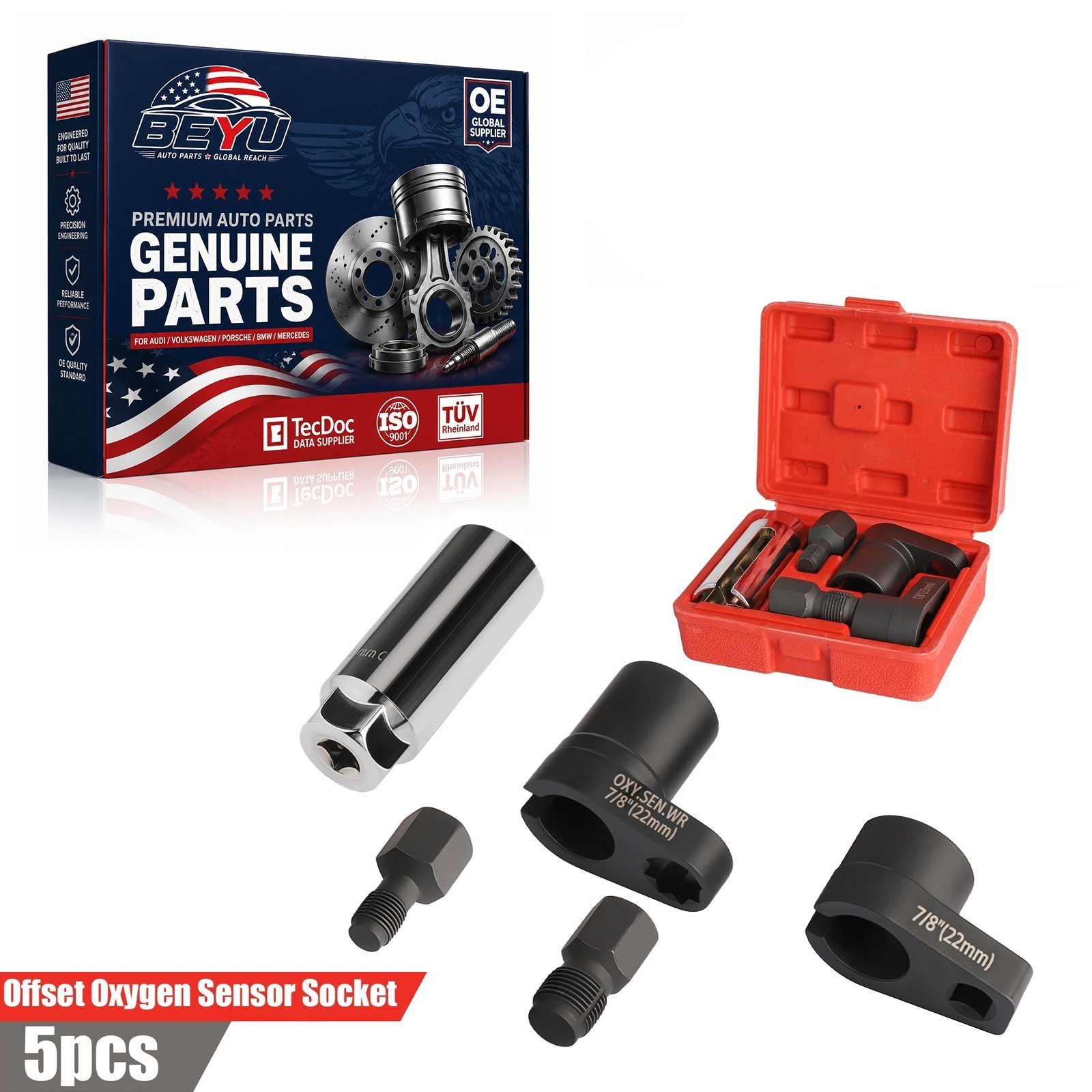 5PCS Automotive O2 Oxygen Sensor Socket Set Offset 02 Sensor Wrench Remover Tool