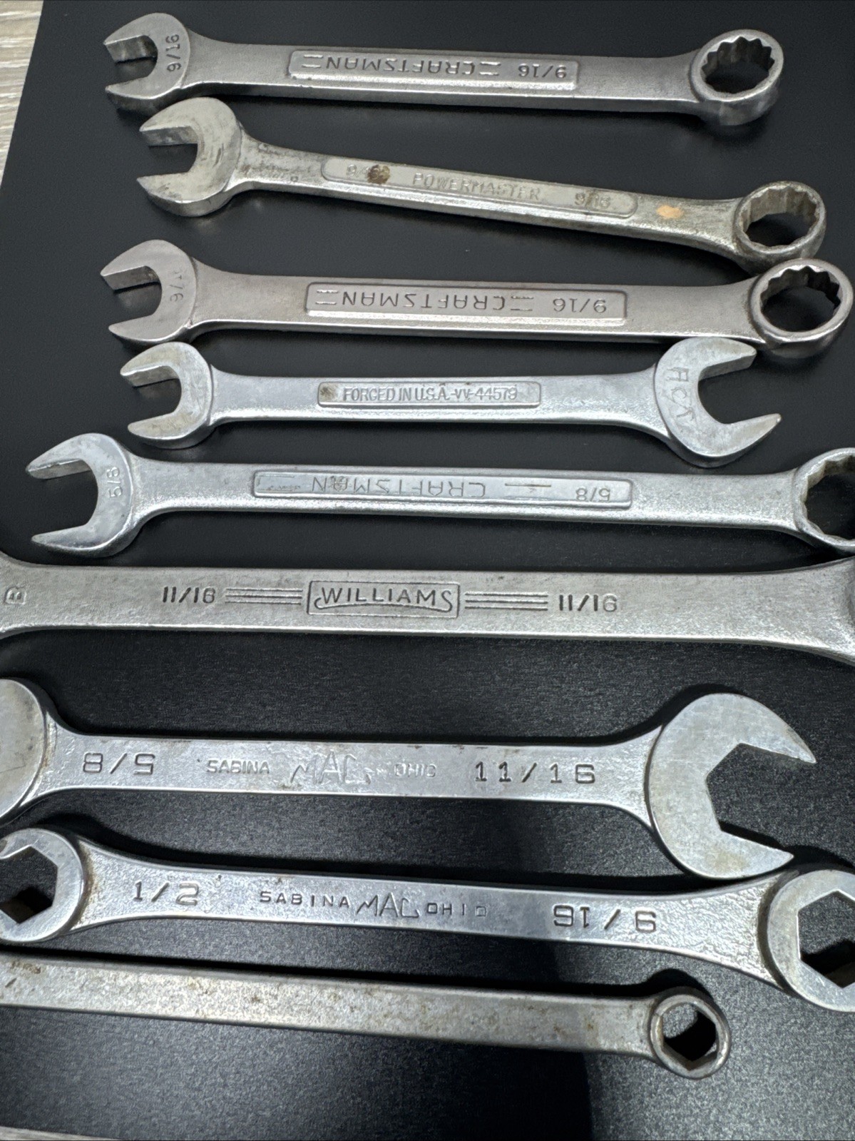Vintage Lot of 33 Assorted Wrenches Tools Craftsman, Mac, Dunlap,Powr-Kraft,More