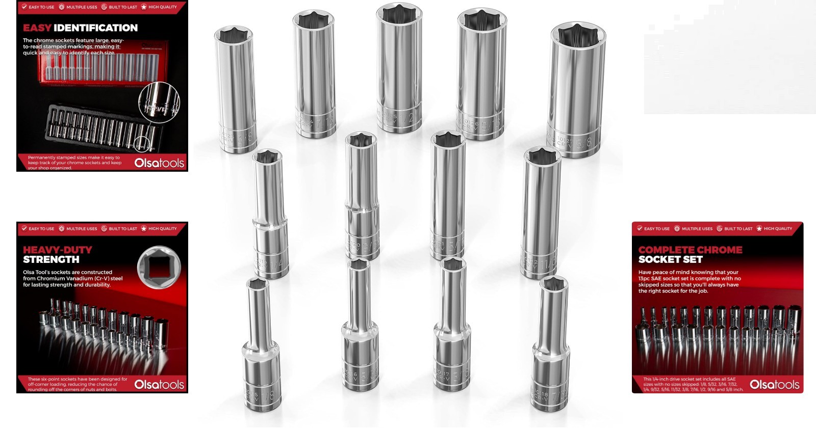 Complete 1/4-Inch Drive Chrome Socket Set – All SAE Sizes from 1/8″ to 5/8″