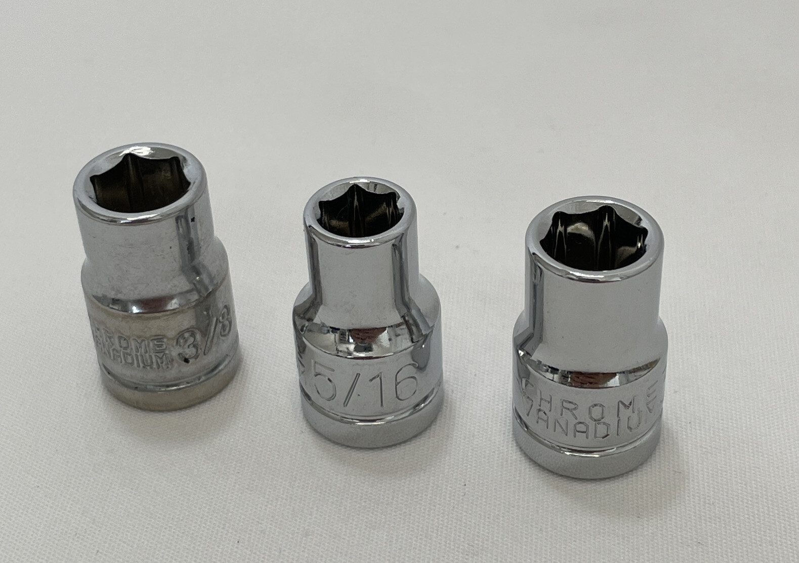 Vintage Chrome Vanadium 3/8”Drive SAE 5/16”, 3/8”, 3/8” 6 Point Lot Of 3